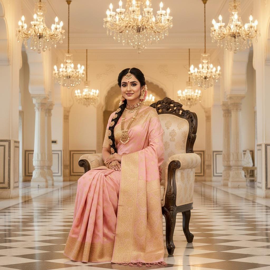 Rich Baby Pink Banarasi Silk Saree with Gold Zari Weaving