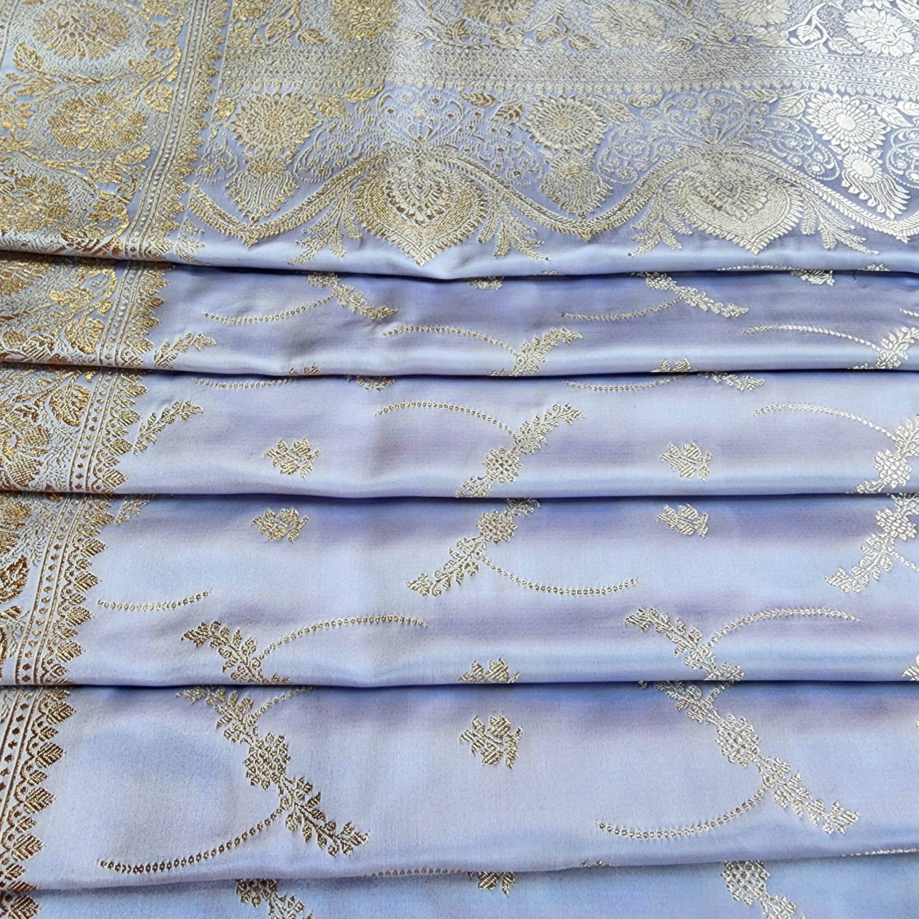 Lavender Pure Banarasi Katan Silk Saree with light Gold Zari Weaving