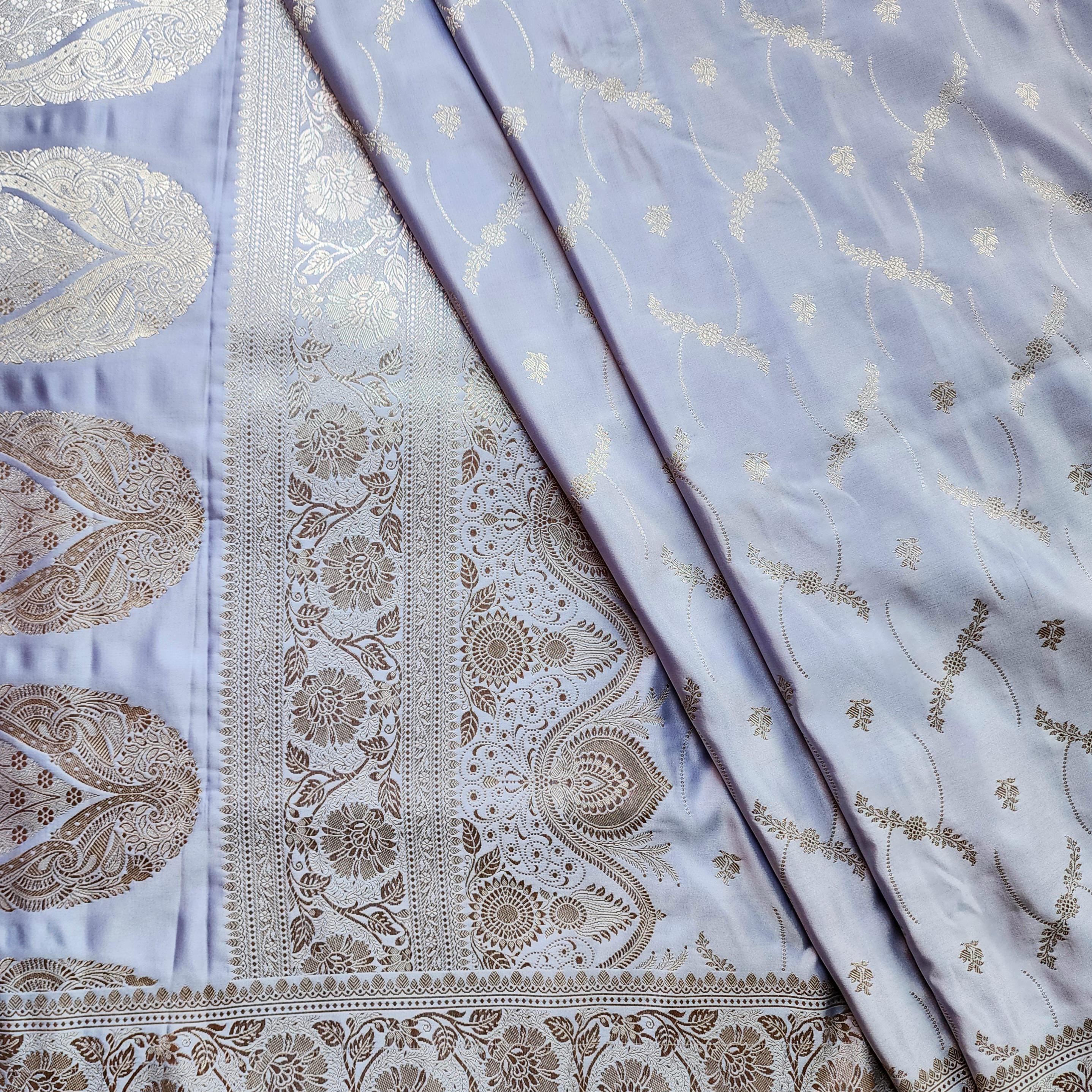 Lavender Pure Banarasi Katan Silk Saree with light Gold Zari Weaving