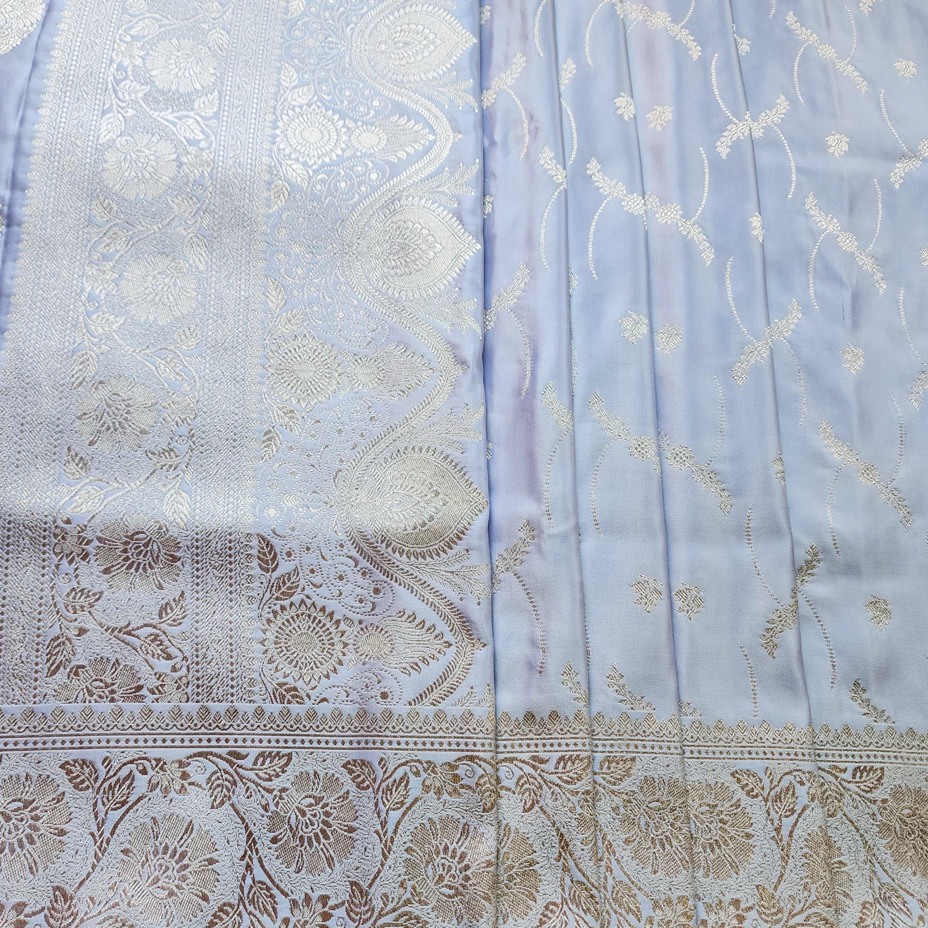 Lavender Pure Banarasi Katan Silk Saree with light Gold Zari Weaving