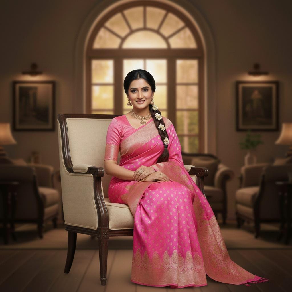 Rich Hot Pink Banarasi Silk Saree with Gold Zari Weaving