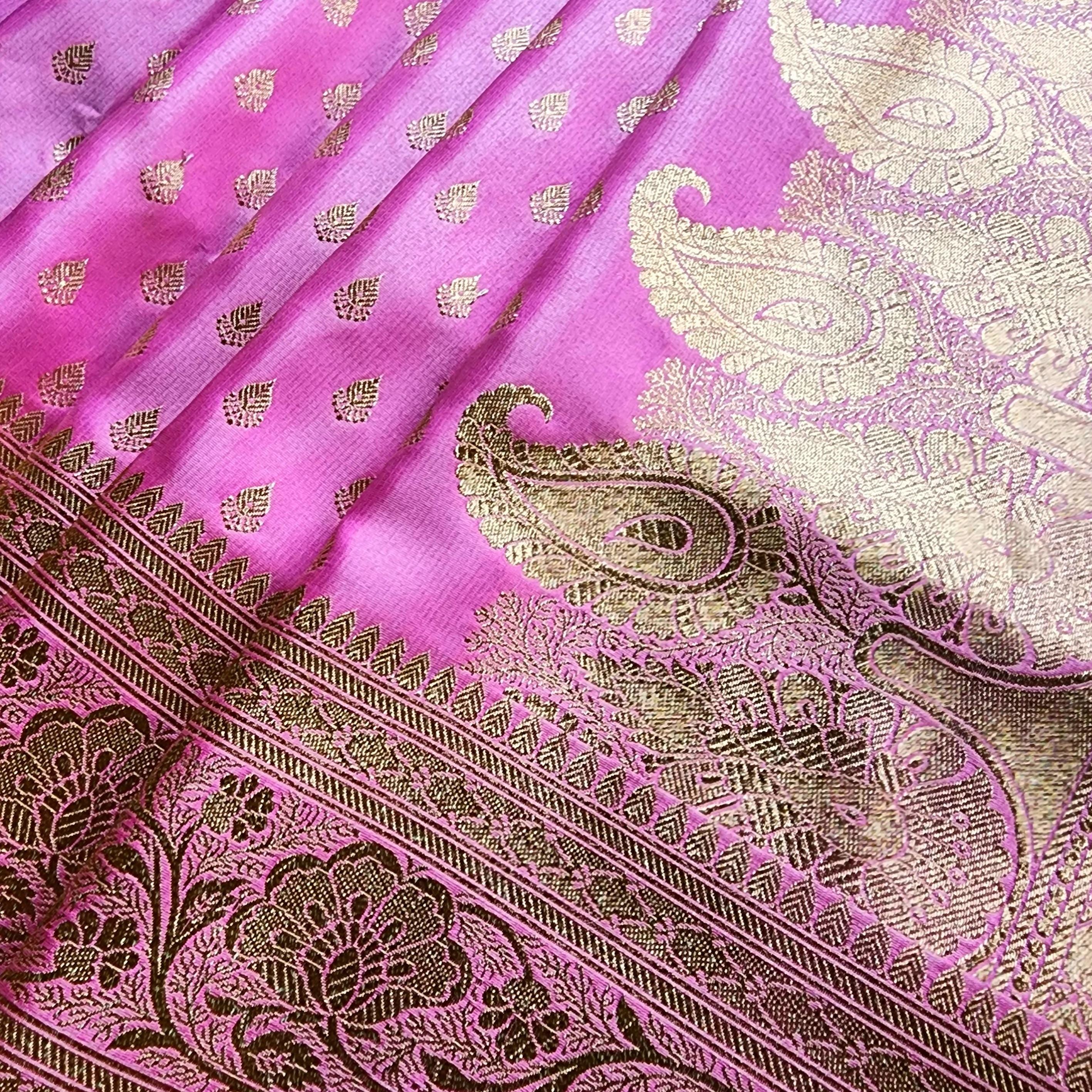 Rich Hot Pink Banarasi Silk Saree with Gold Zari Weaving