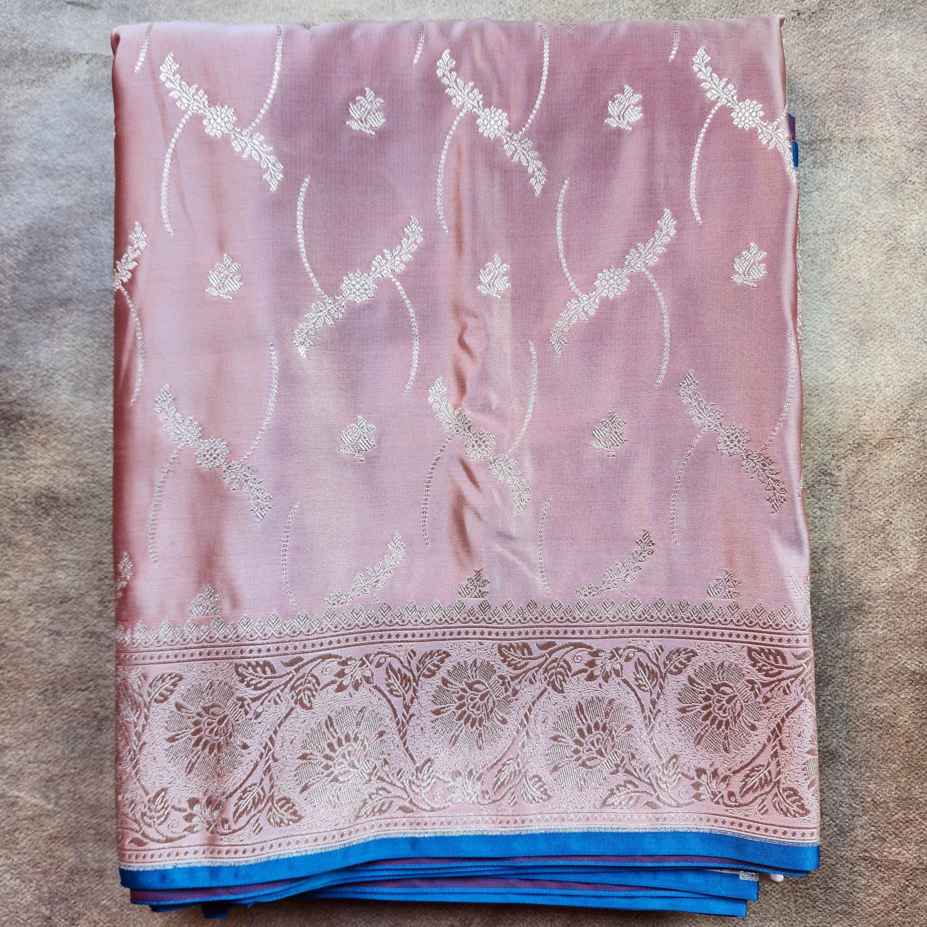 Dusty Rose Pink Pure Banarasi Katan Silk Saree with light Gold Zari Weaving