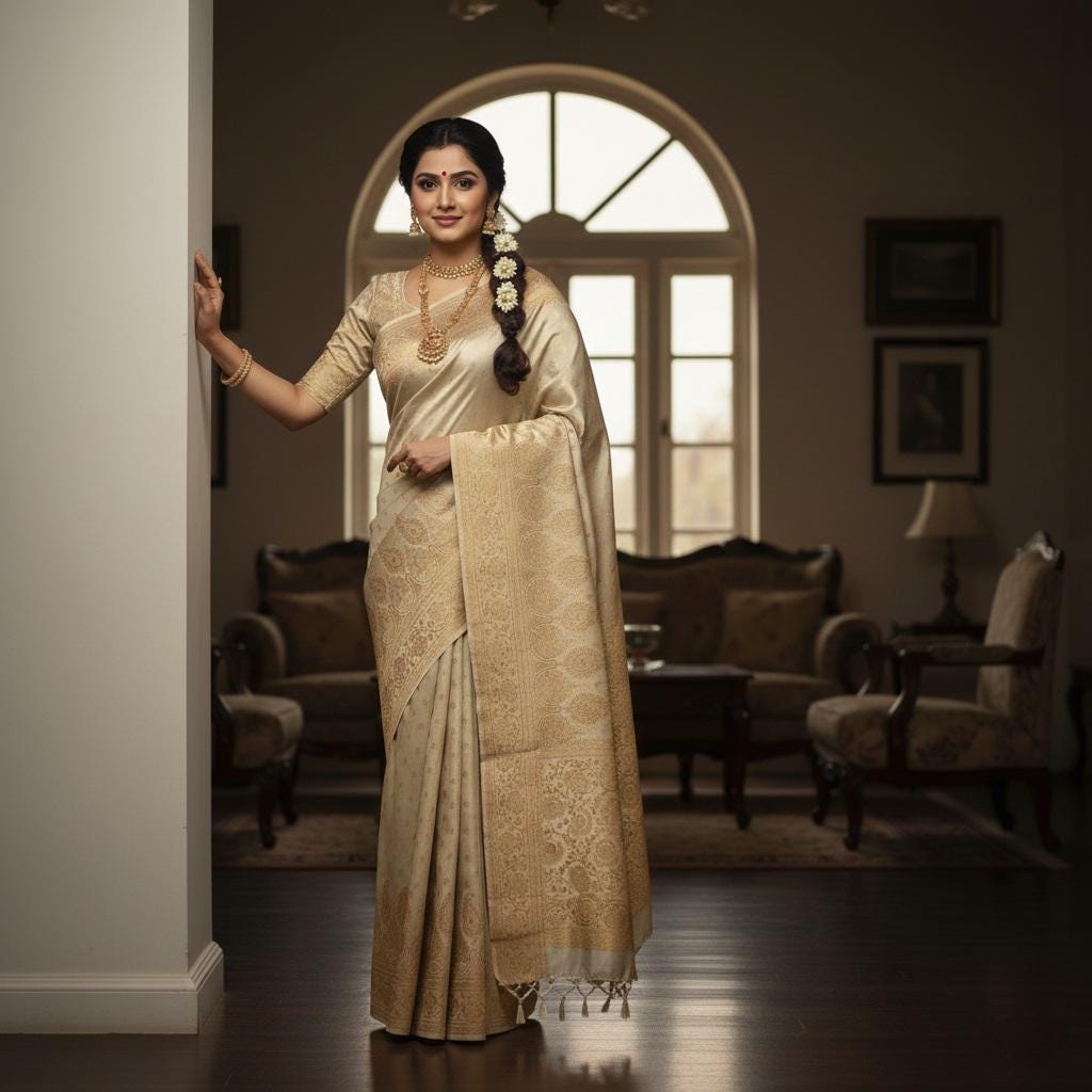 Rich Pastel Gold Banarasi Silk Saree with Gold Zari Weaving