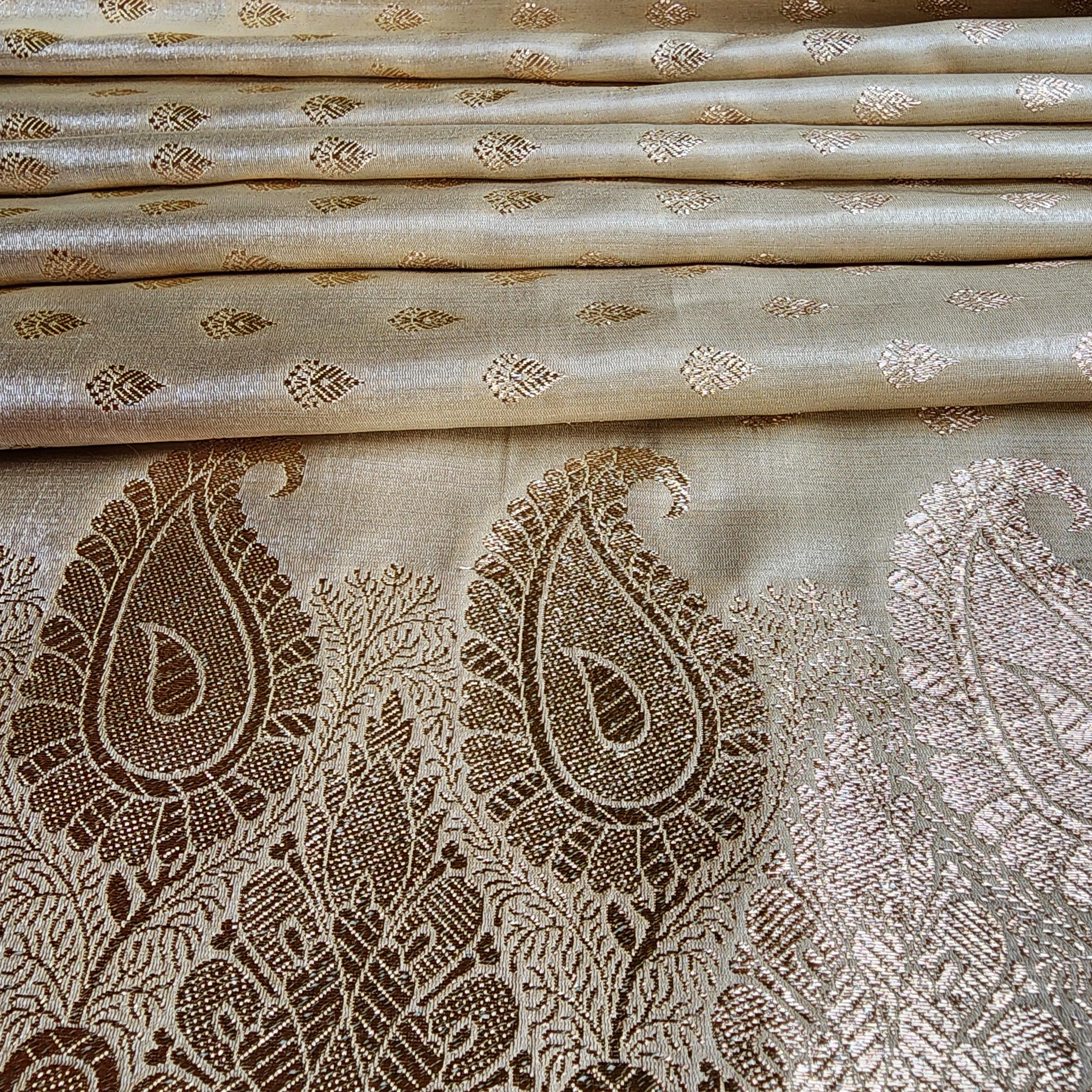 Rich Pastel Gold Banarasi Silk Saree with Gold Zari Weaving