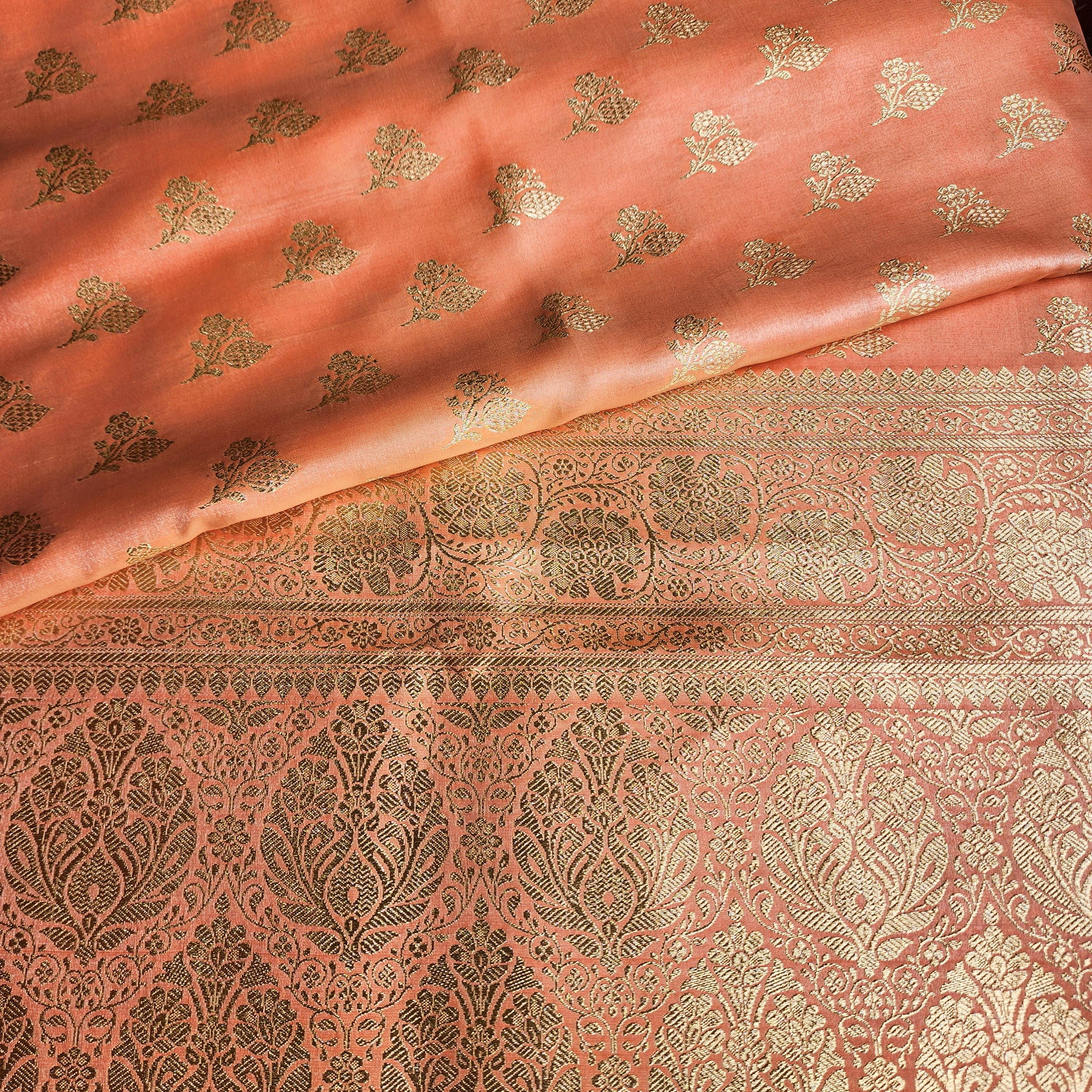 Rich Orange Banarasi Silk Saree with Gold Zari Weaving