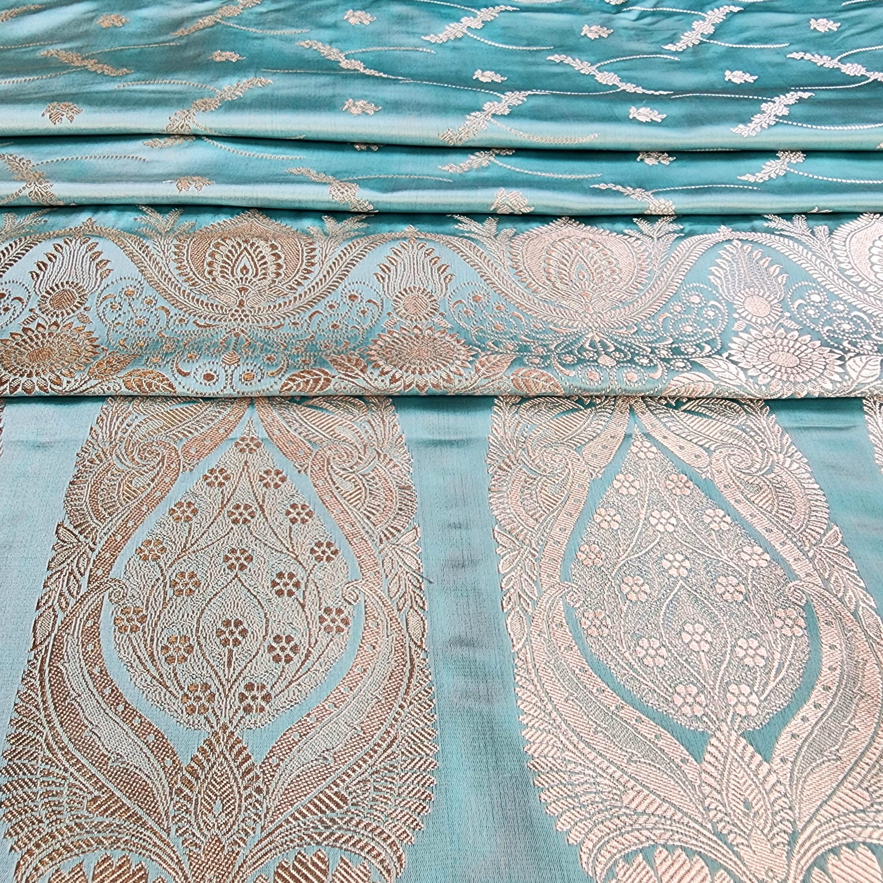 Pastel Aqua Blue Pure Banarasi Katan Silk Saree with Light Gold Zari Weaving