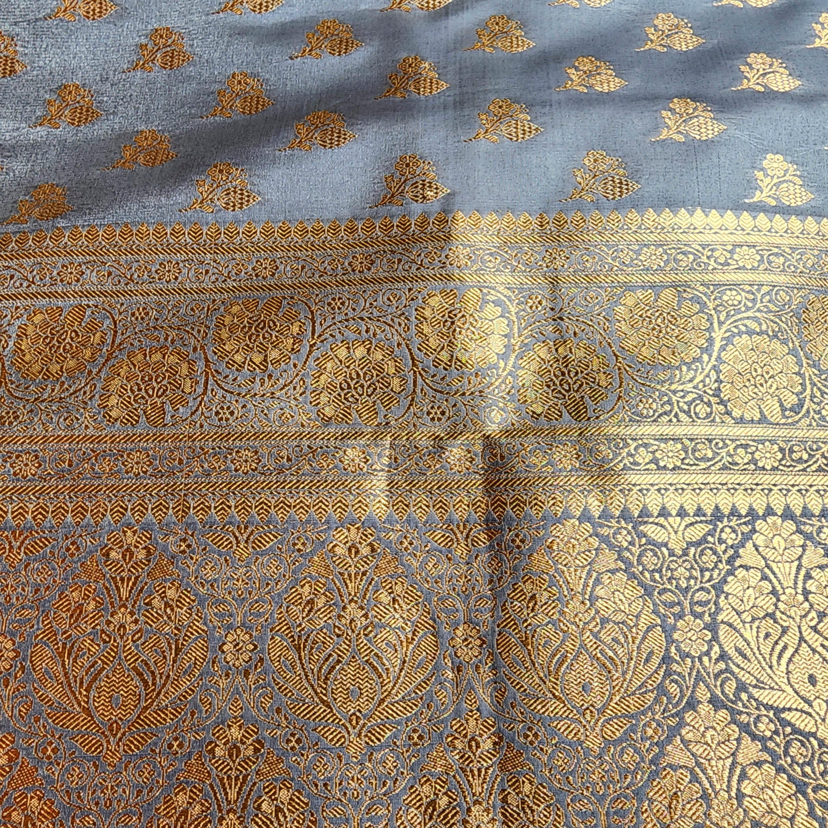 Rich Steel Blue Banarasi Silk Saree with Gold Zari Weaving