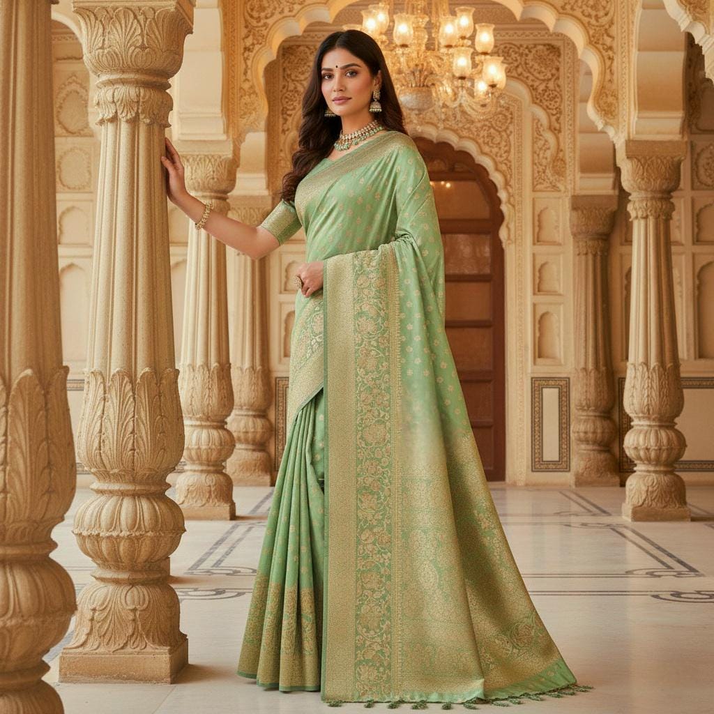 Rich Mehendi Green Banarasi Silk Saree with Gold Zari Weaving