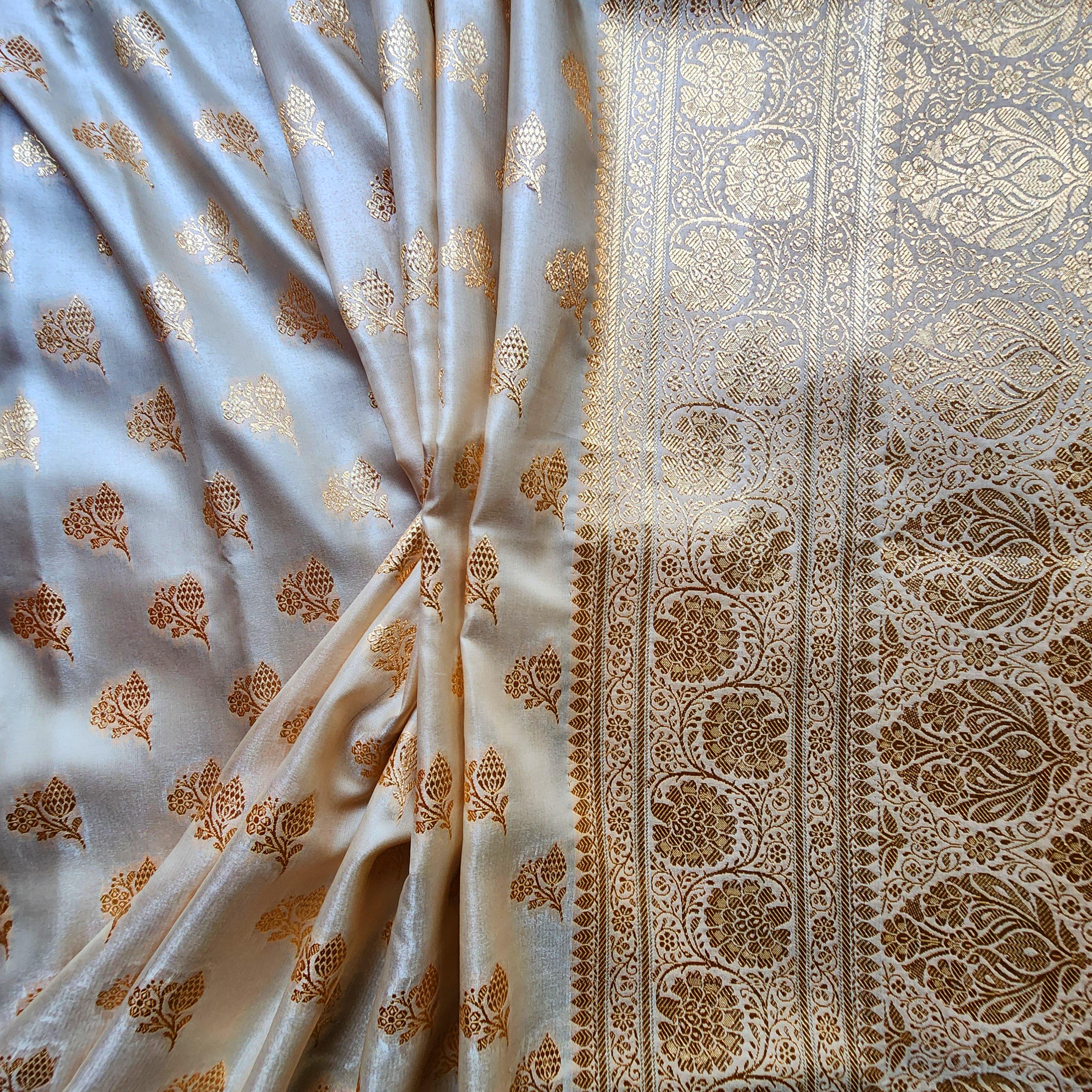 Rich Sand Beige Banarasi Silk Saree with Gold Zari Weaving