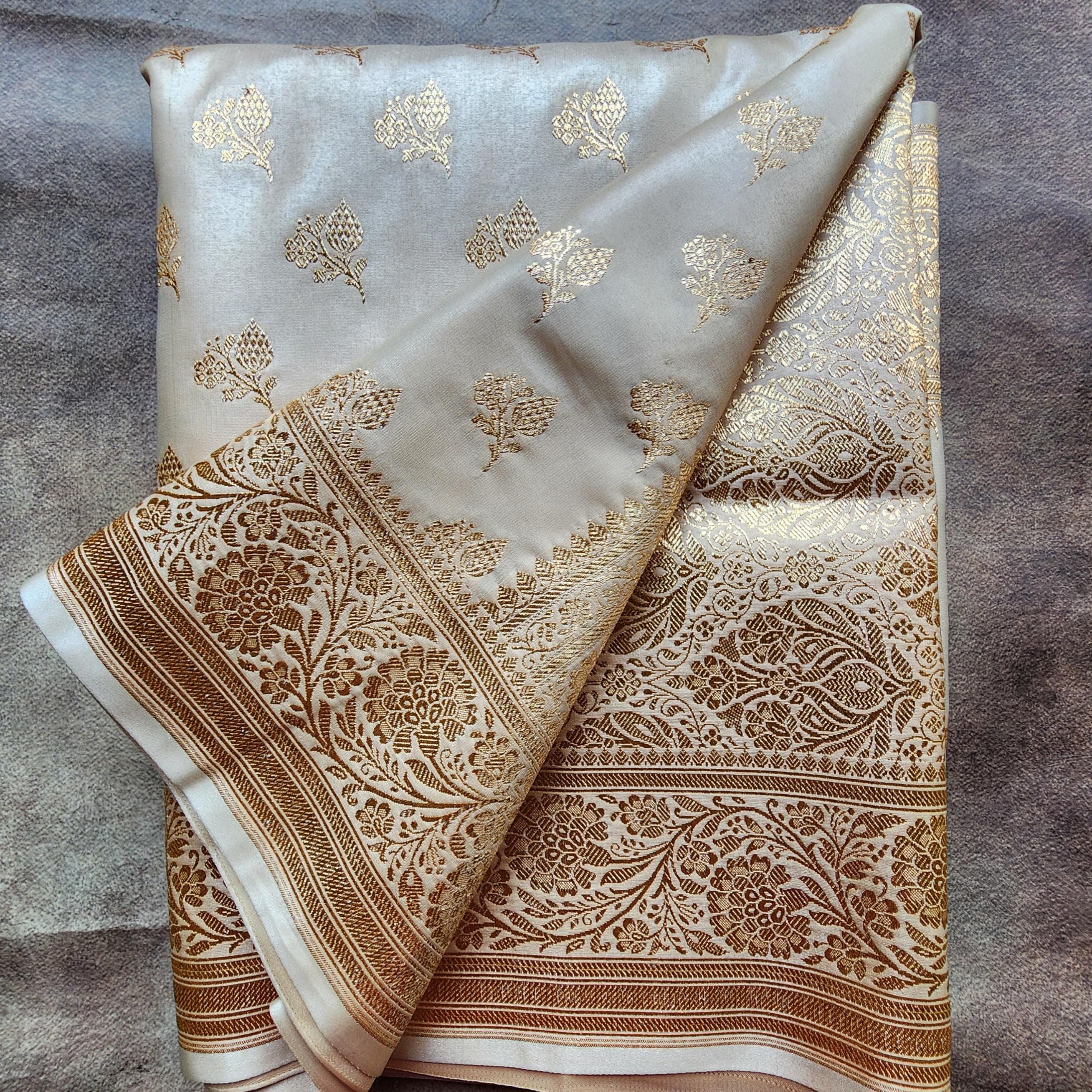 Rich Sand Beige Banarasi Silk Saree with Gold Zari Weaving