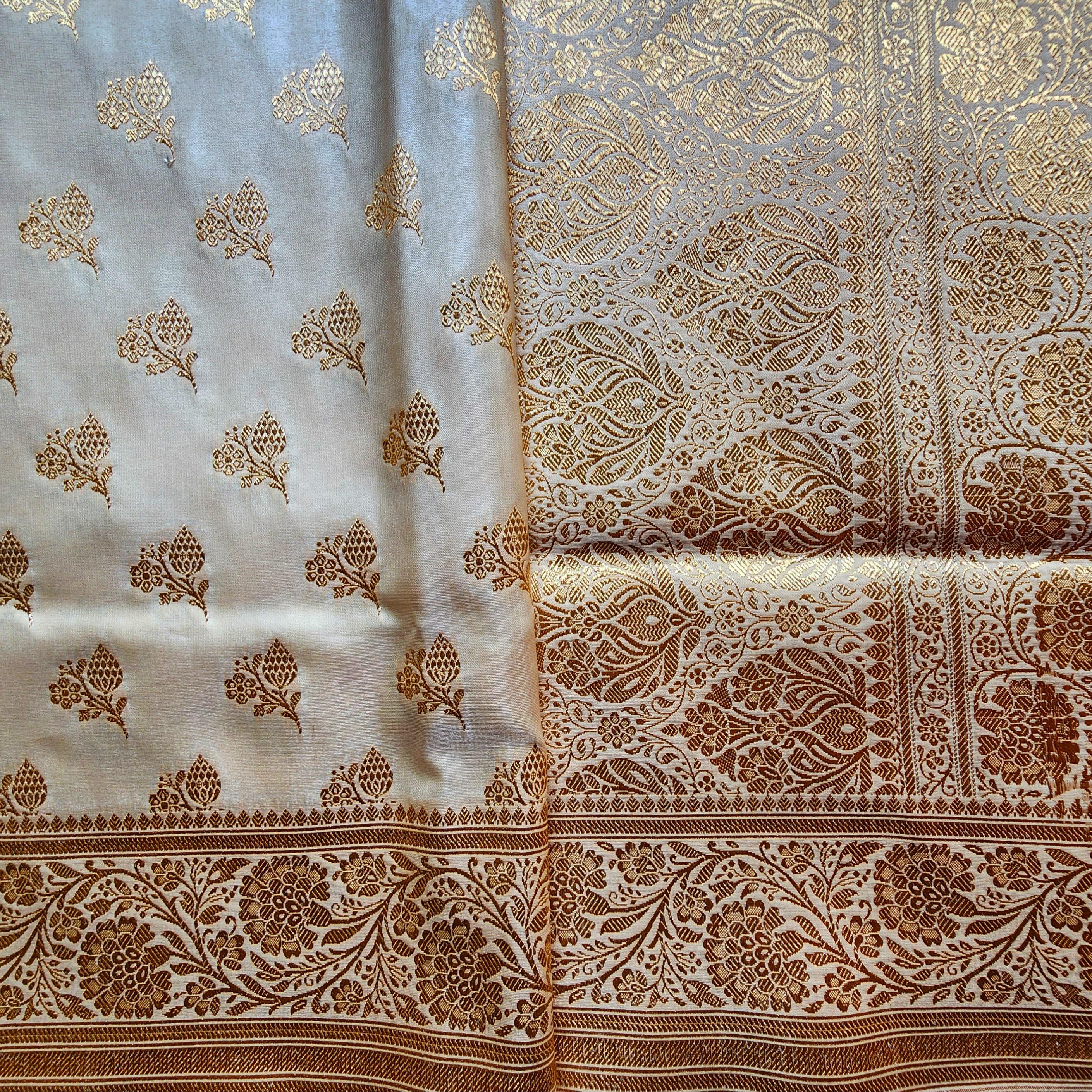 Rich Sand Beige Banarasi Silk Saree with Gold Zari Weaving