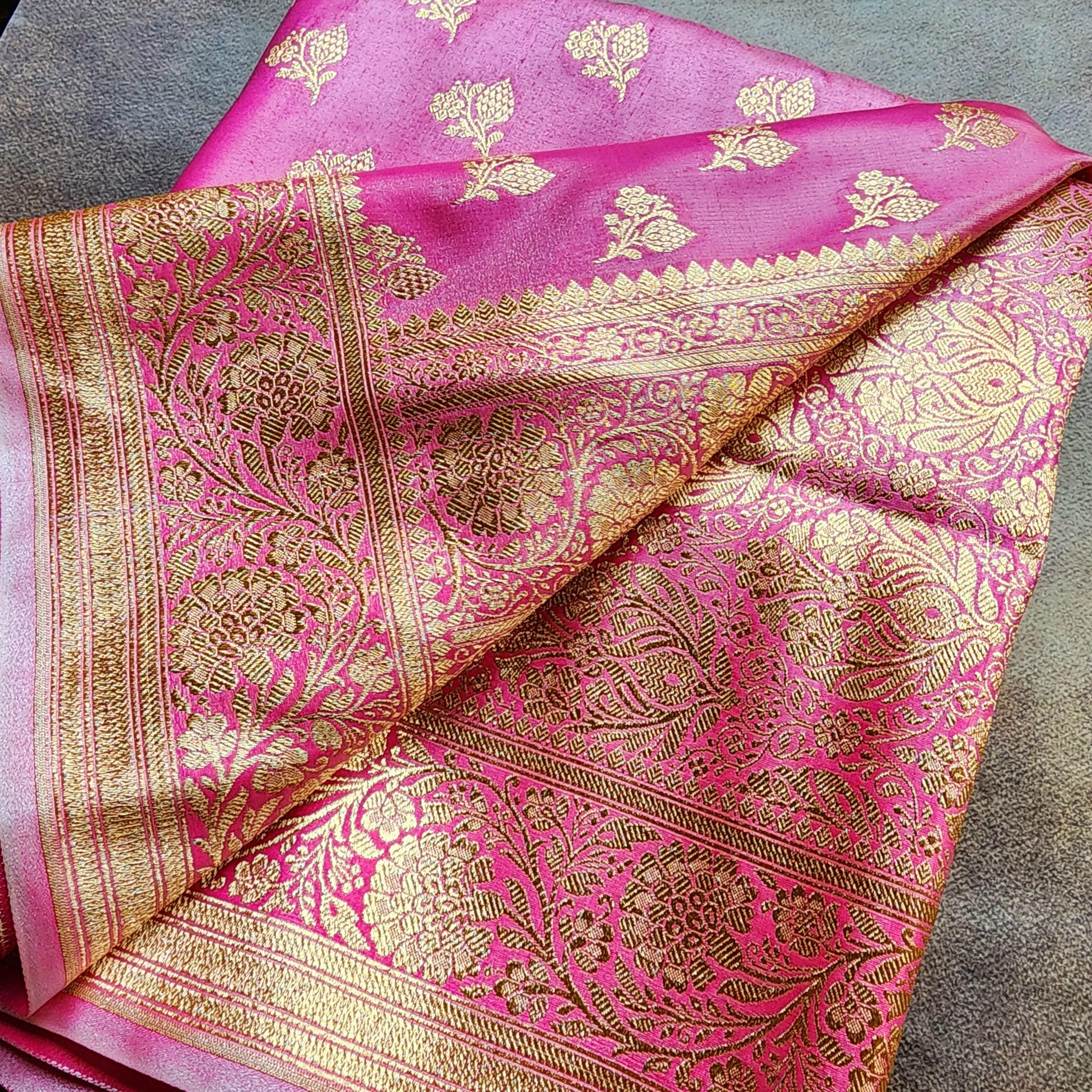 Rich Rani Pink Banarasi Silk Saree with Gold Zari Weaving