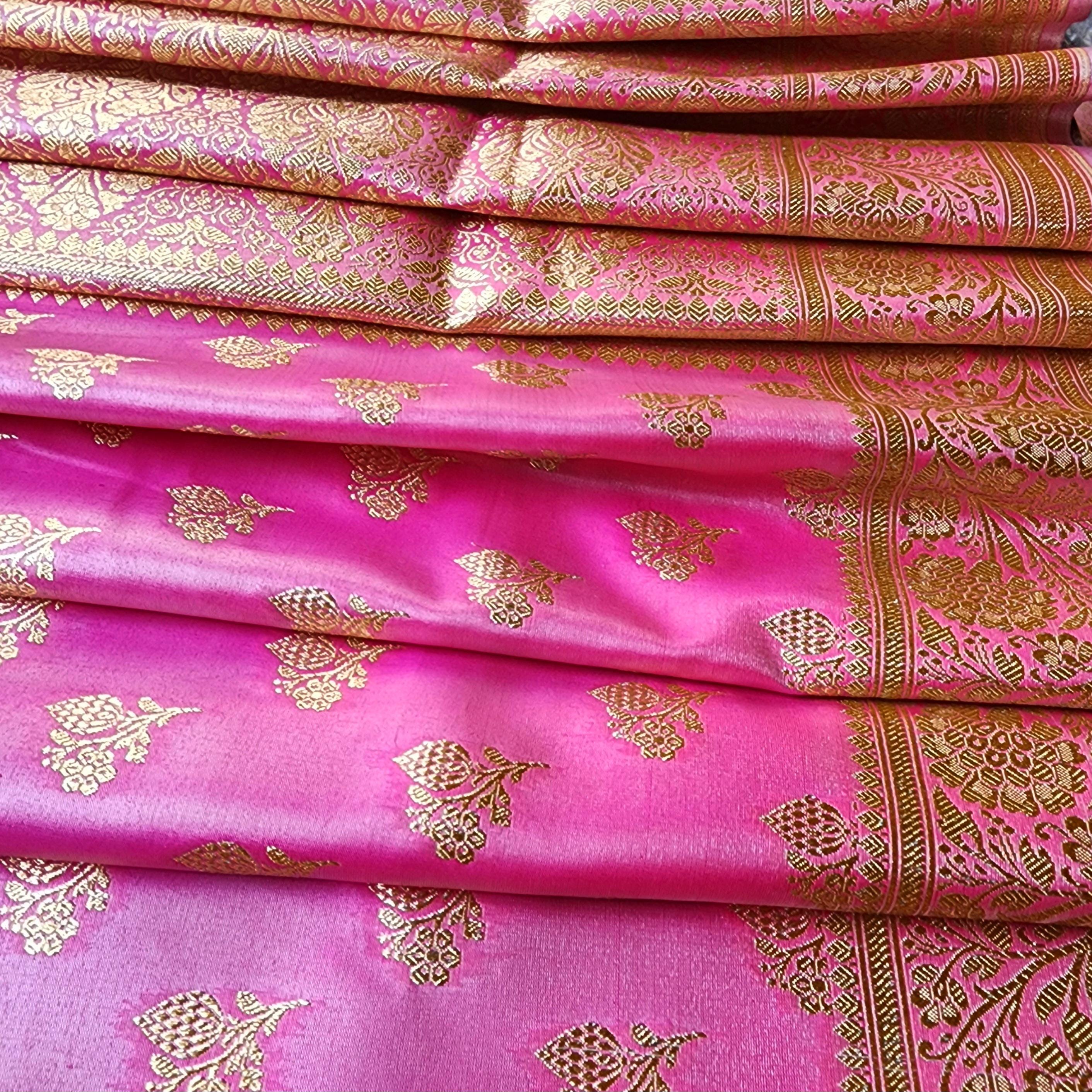 Rich Rani Pink Banarasi Silk Saree with Gold Zari Weaving