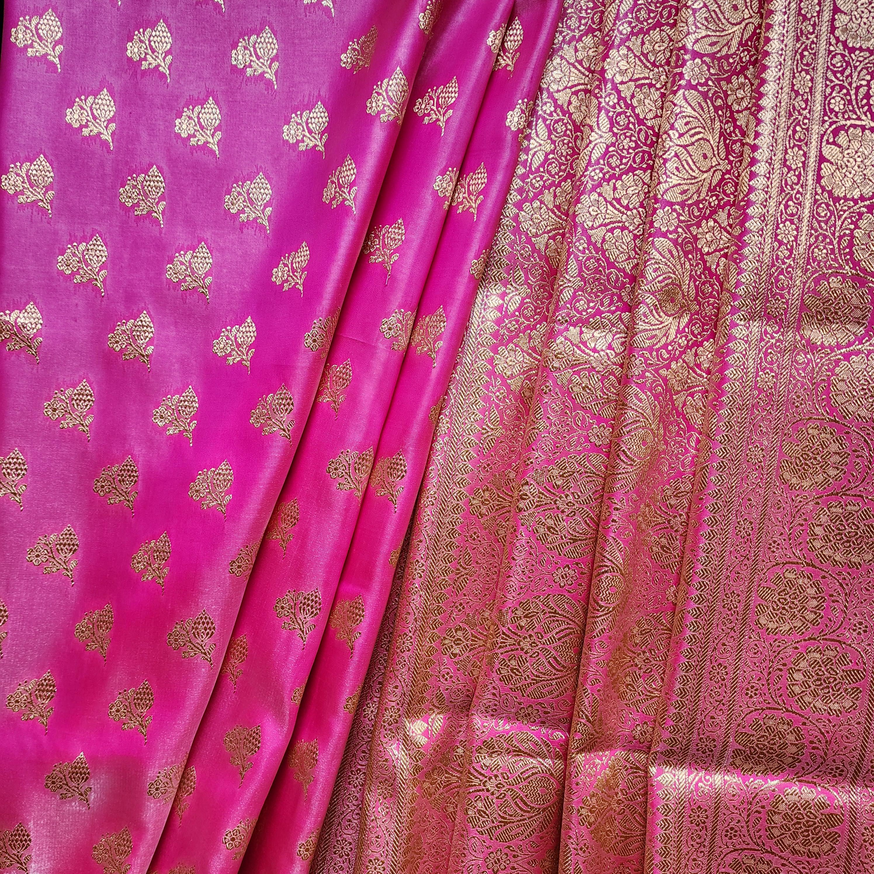Rich Rani Pink Banarasi Silk Saree with Gold Zari Weaving