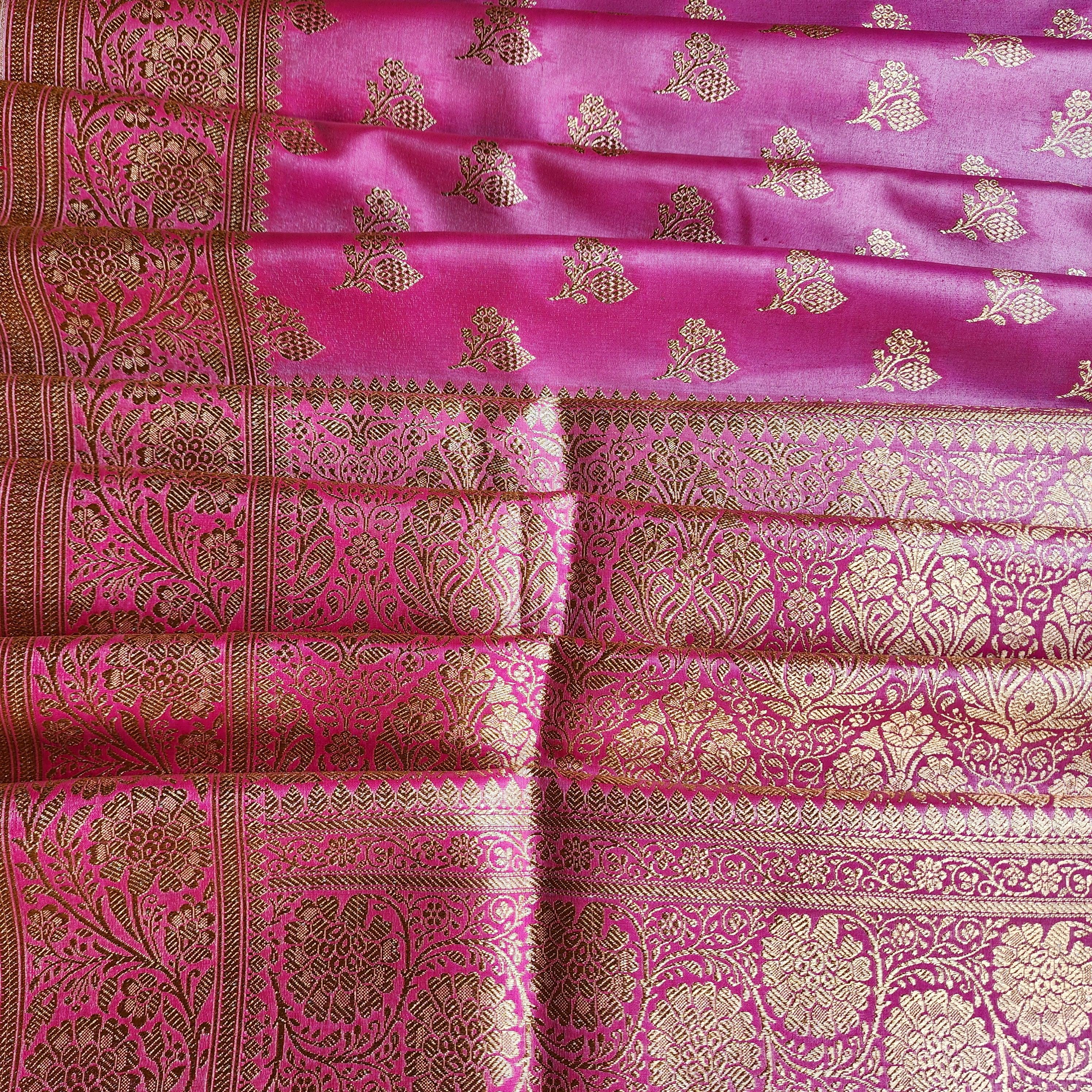 Rich Rani Pink Banarasi Silk Saree with Gold Zari Weaving
