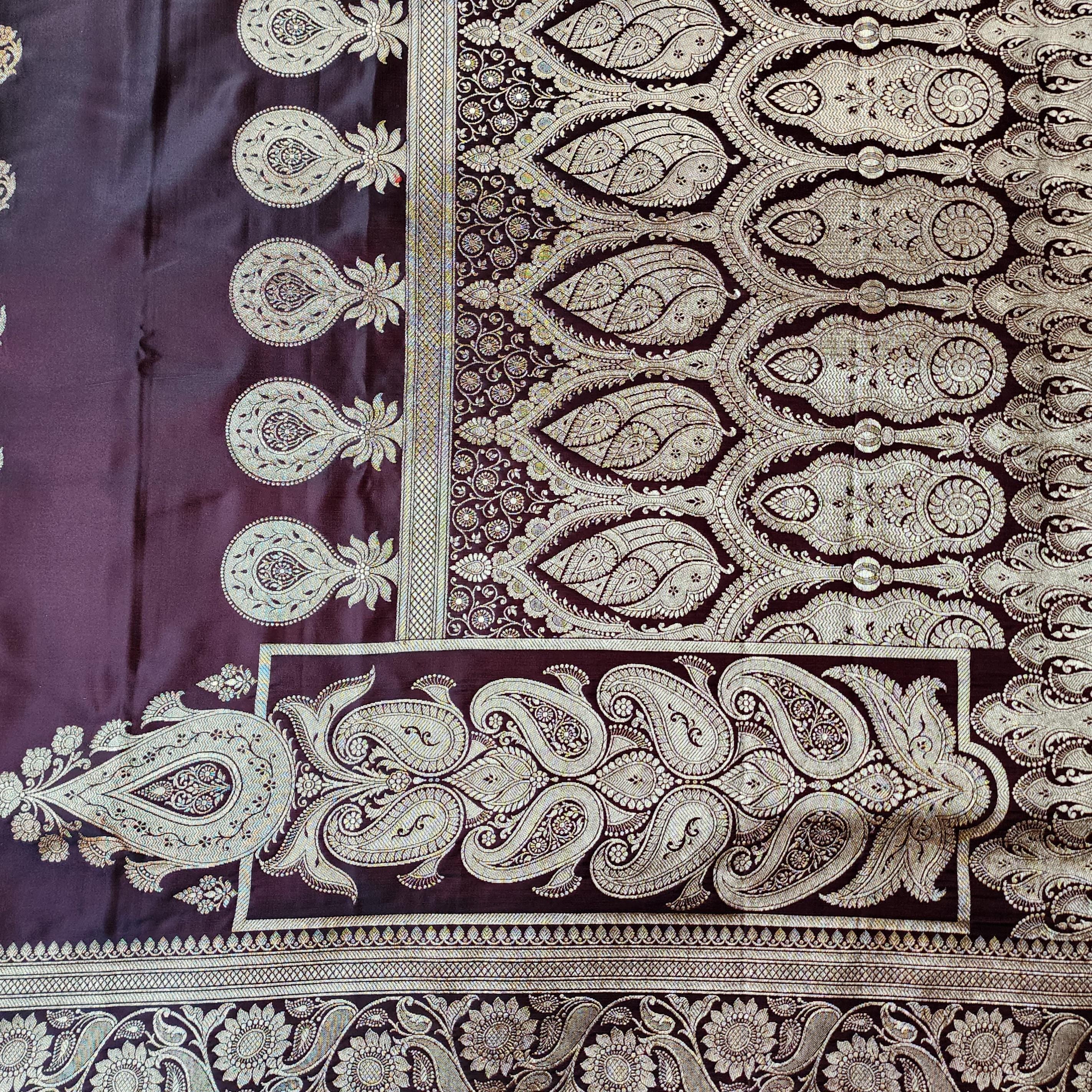 Coffee Brown Pure Banarasi Katan Silk Saree with light Gold Zari Weaving