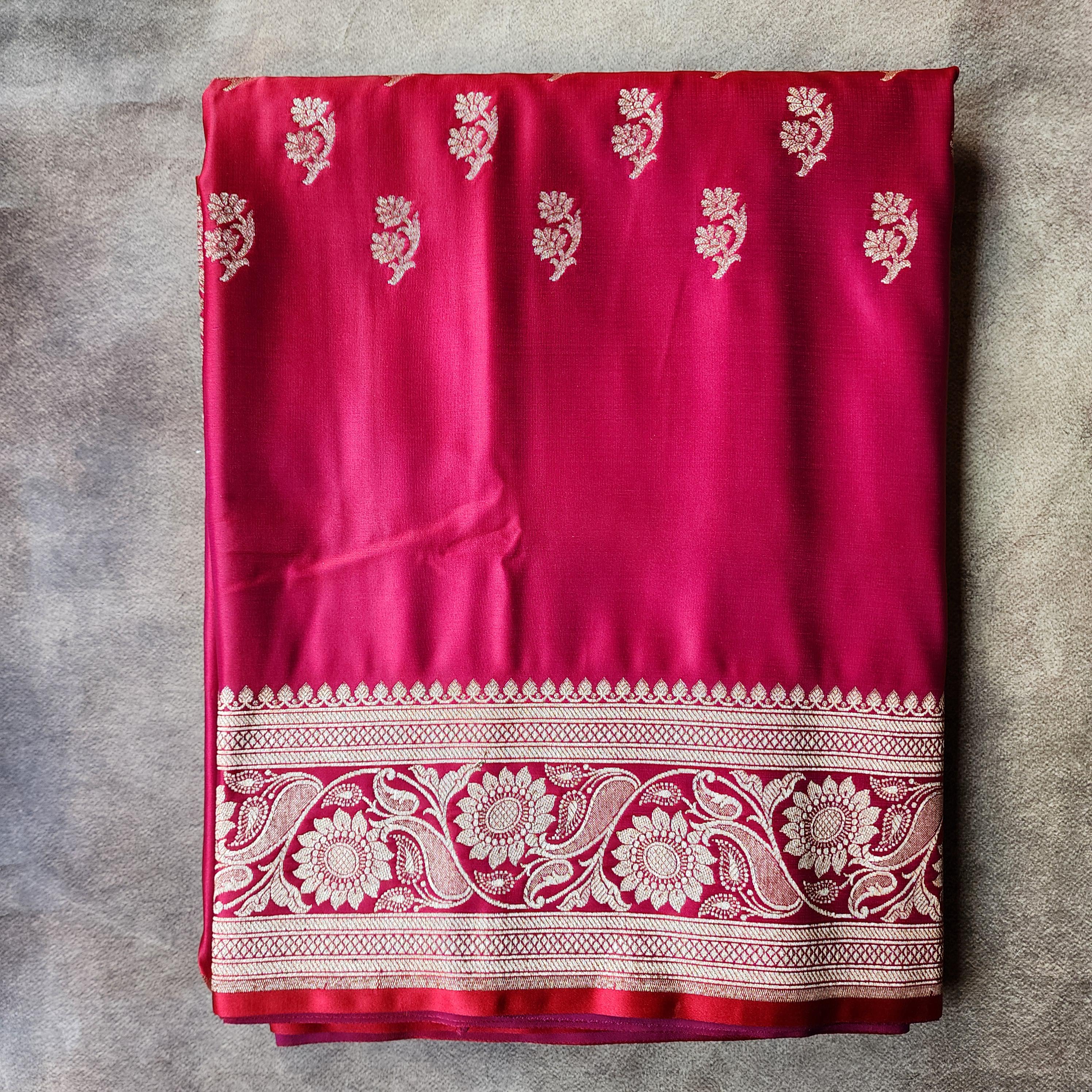 Bright Red Pure Banarasi Katan Silk Saree with light Gold Zari Weaving