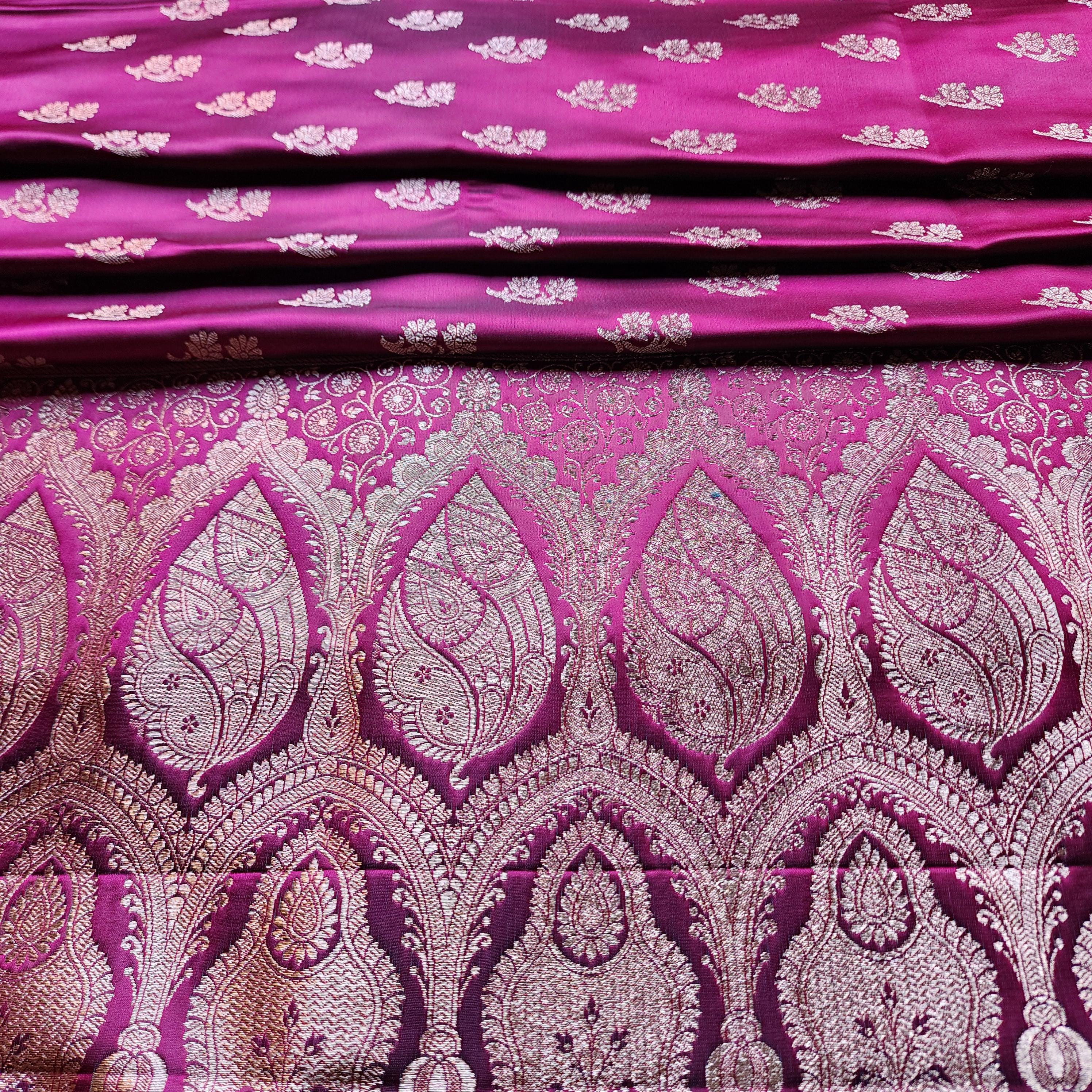 Hot Pink Pure Banarasi Katan Silk Saree with light Gold Zari Weaving