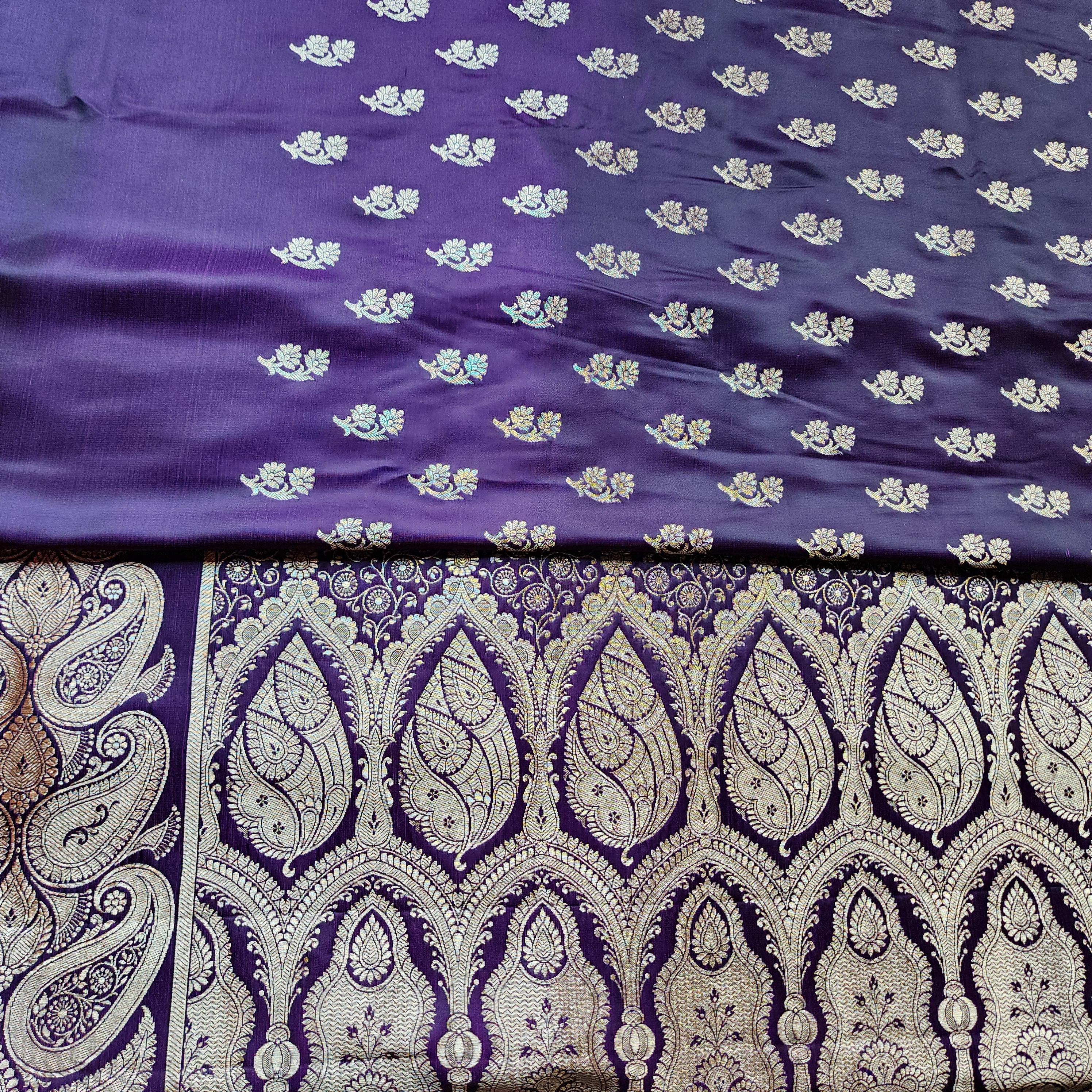 Plum Purple Pure Banarasi Katan Silk Saree with light Gold Zari Weaving