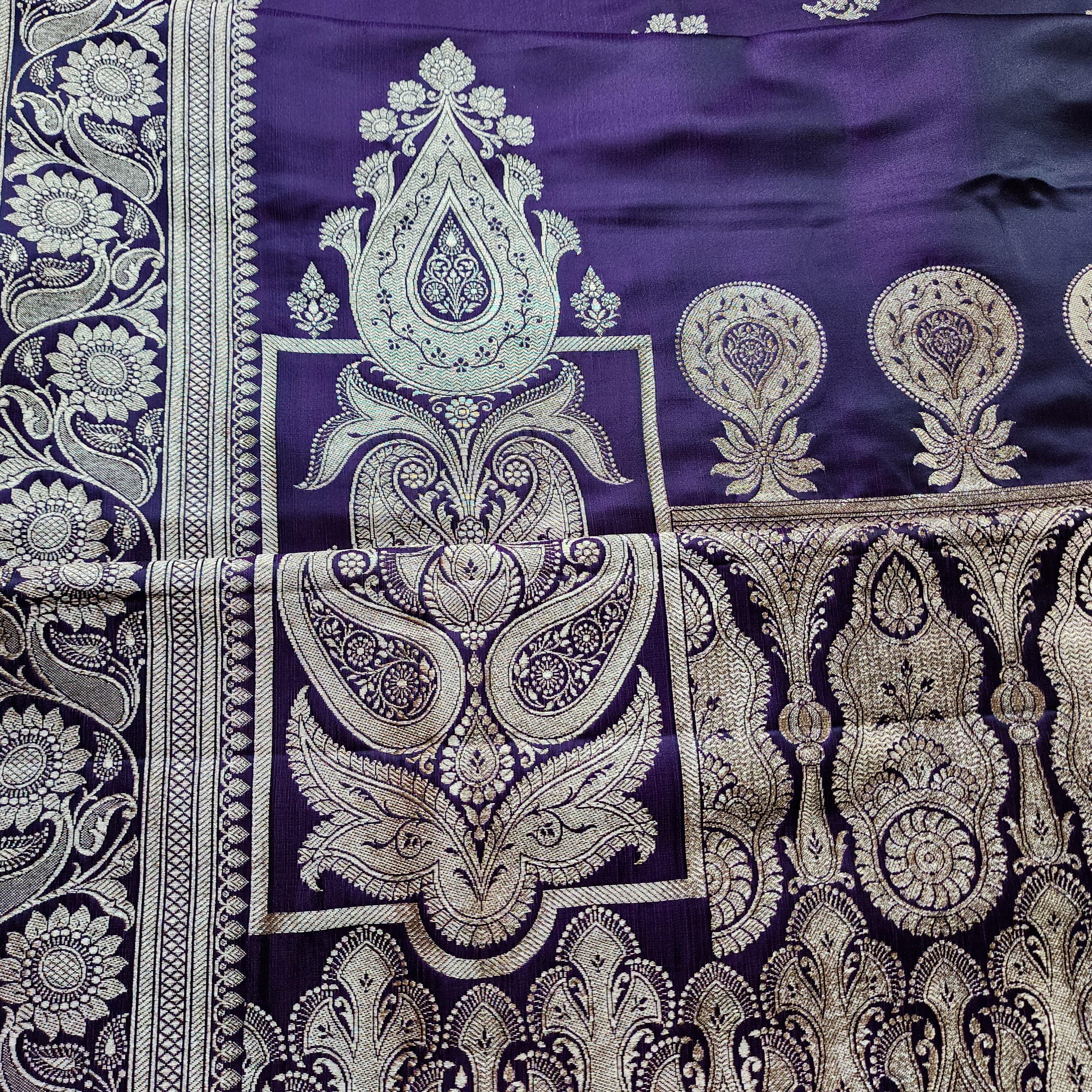 Plum Purple Pure Banarasi Katan Silk Saree with light Gold Zari Weaving