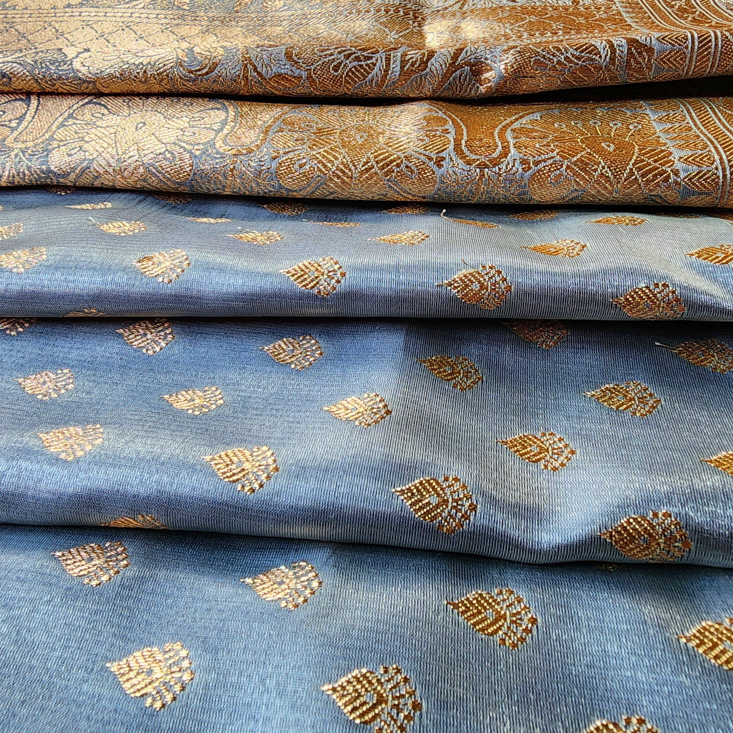 Rich Greyish Blue Banarasi Silk Saree with Gold Zari Weaving