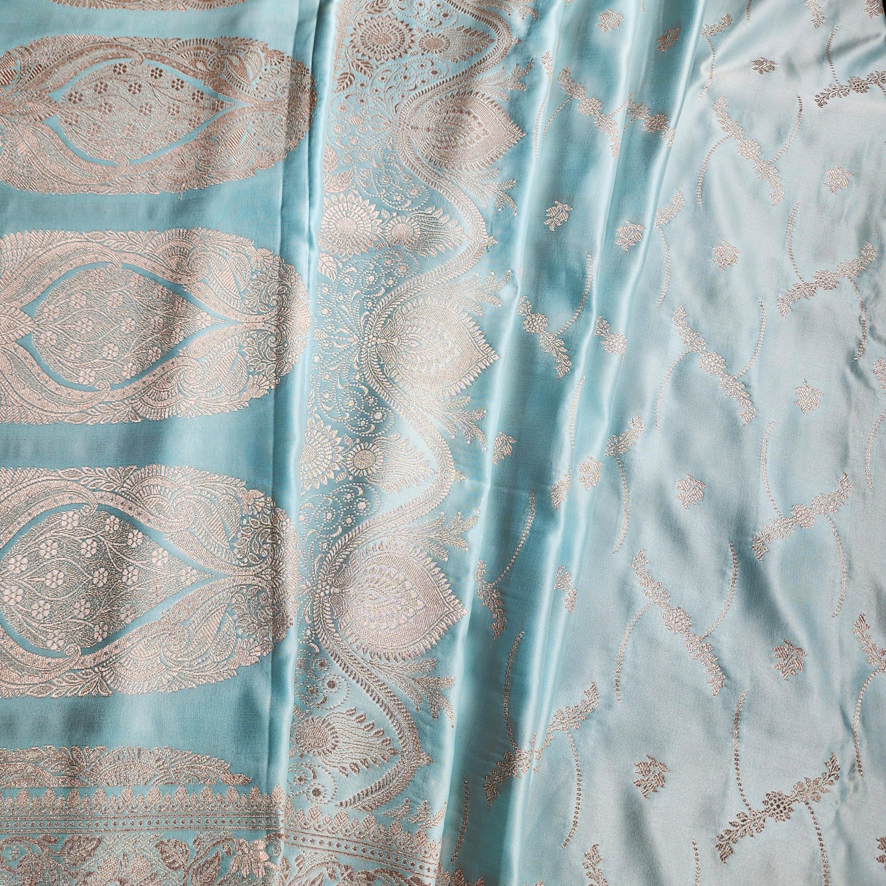 Rich Sky Blue Banarasi Katan Silk Saree | Light Gold Zari weaving