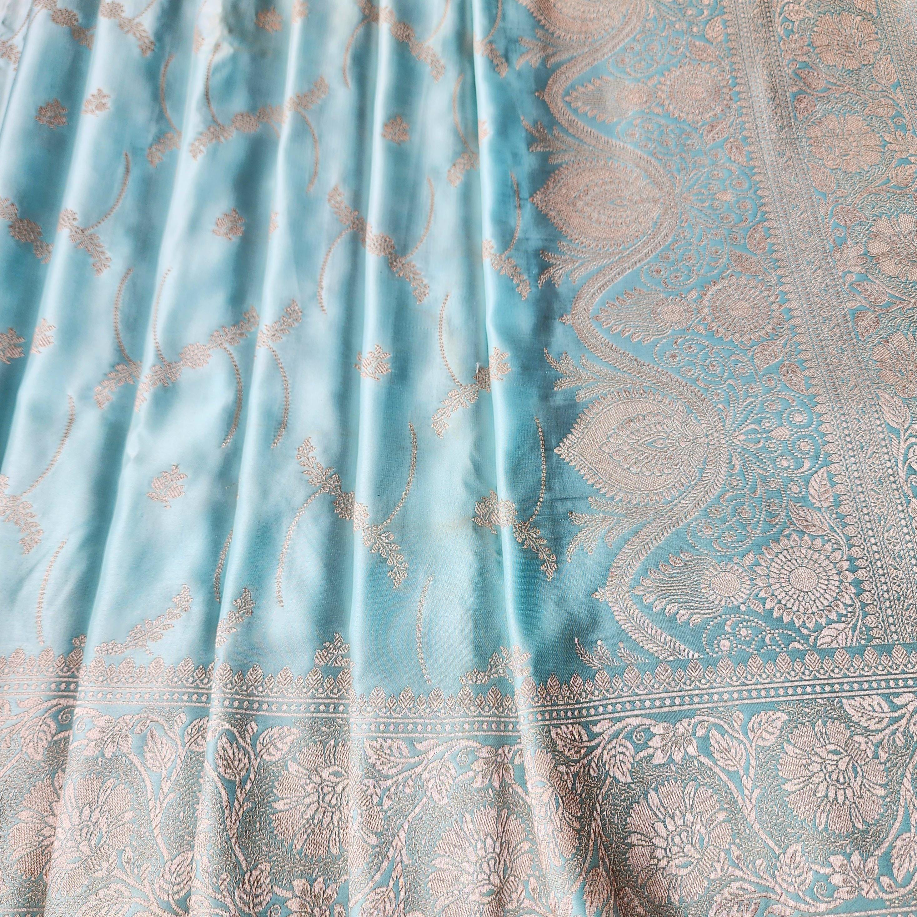 Rich Sky Blue Banarasi Katan Silk Saree | Light Gold Zari weaving