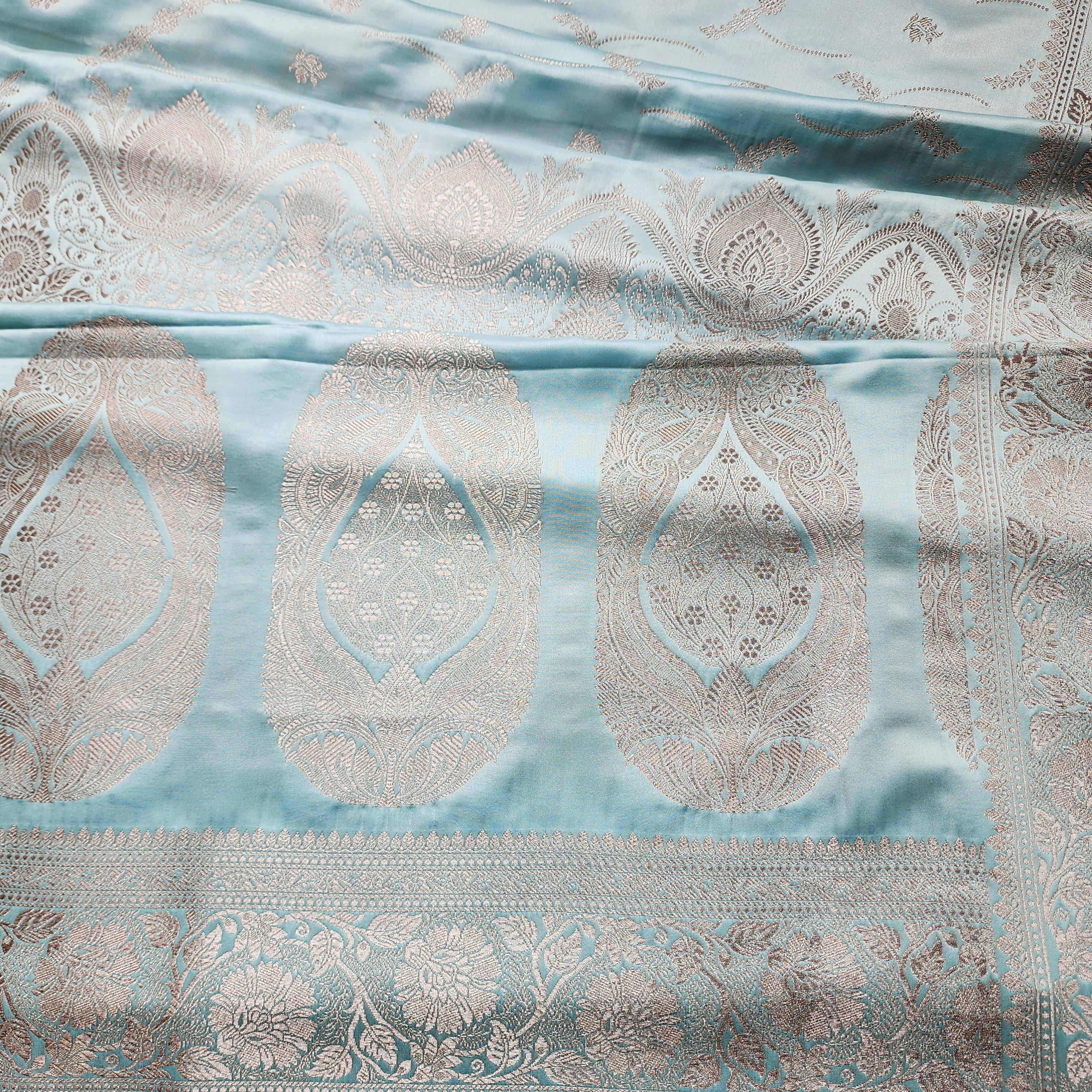 Rich Sky Blue Banarasi Katan Silk Saree | Light Gold Zari weaving