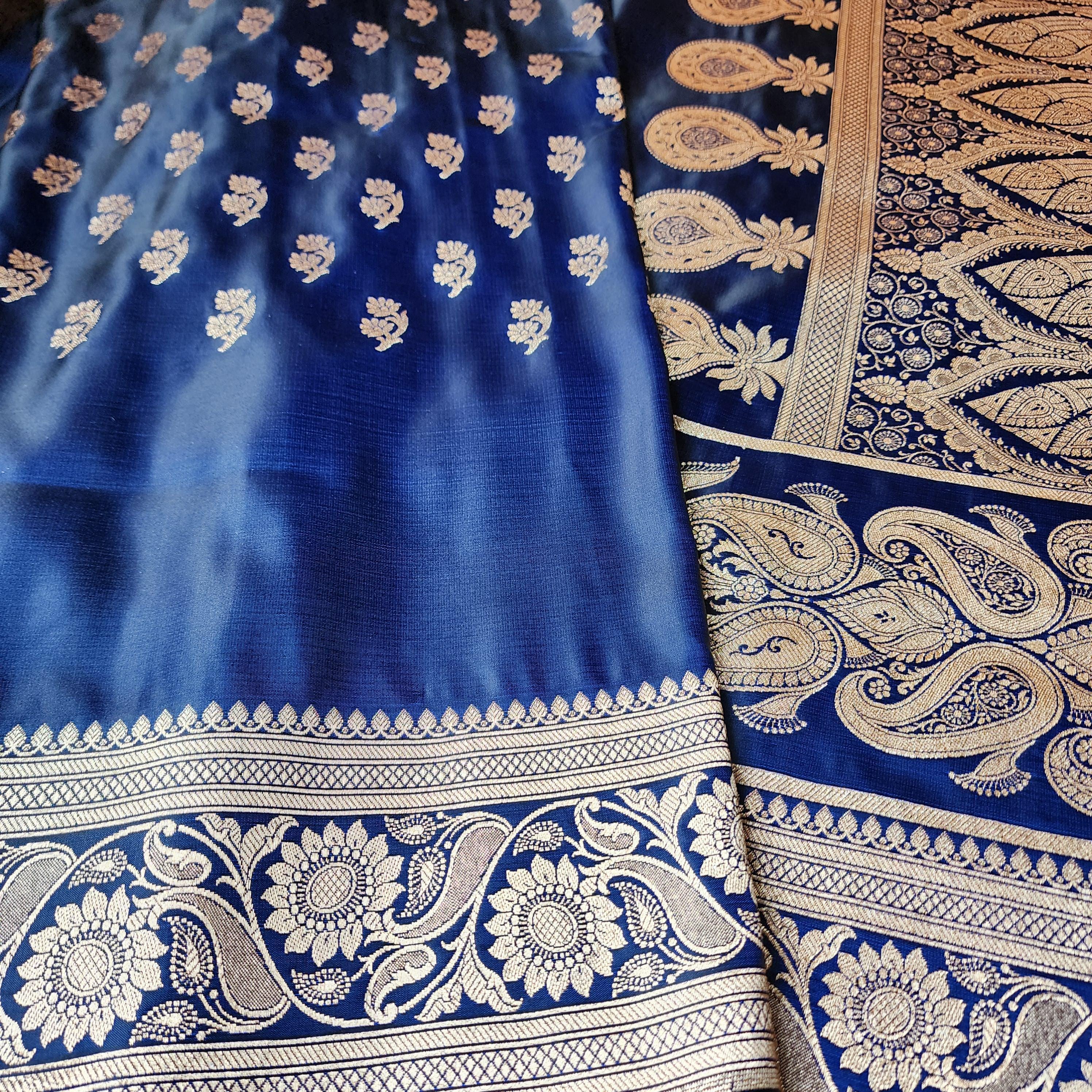 Rich Royal Blue Pure Banarasi Katan Silk Saree with light Gold Zari Weaving