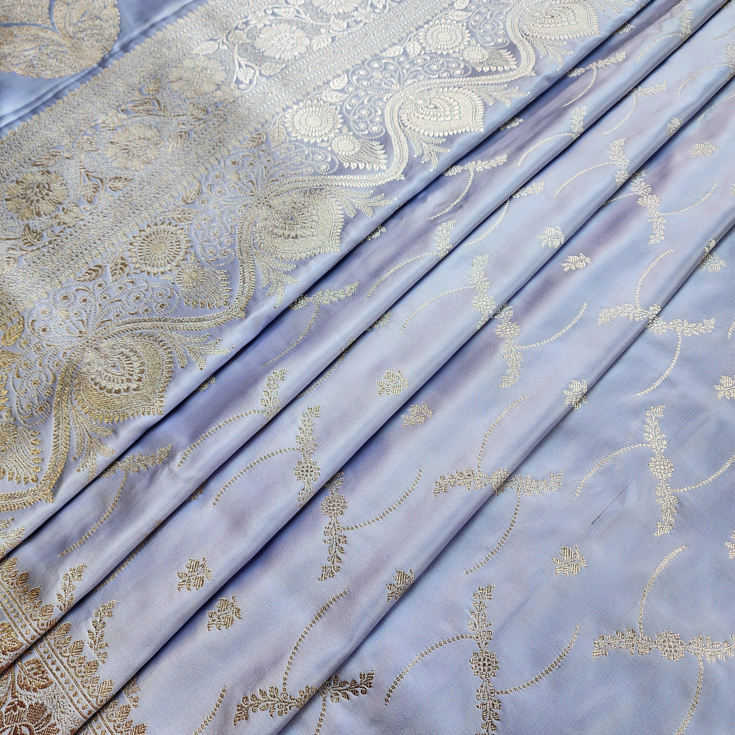 Lavender Pure Banarasi Katan Silk Saree with light Gold Zari Weaving