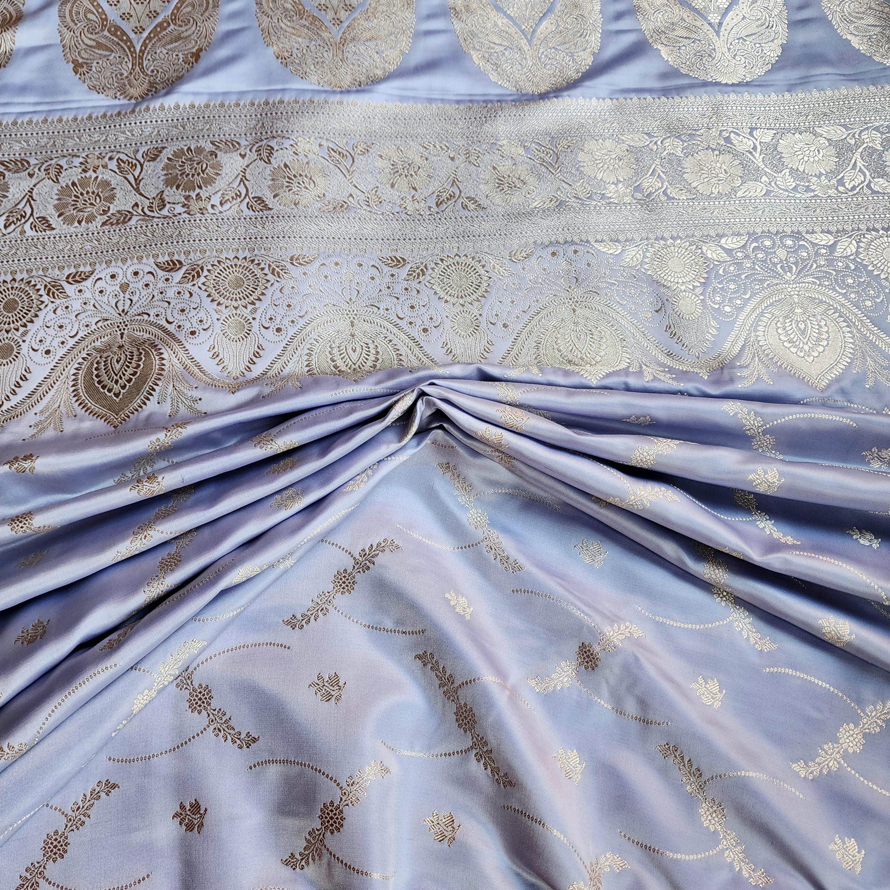 Lavender Pure Banarasi Katan Silk Saree with light Gold Zari Weaving