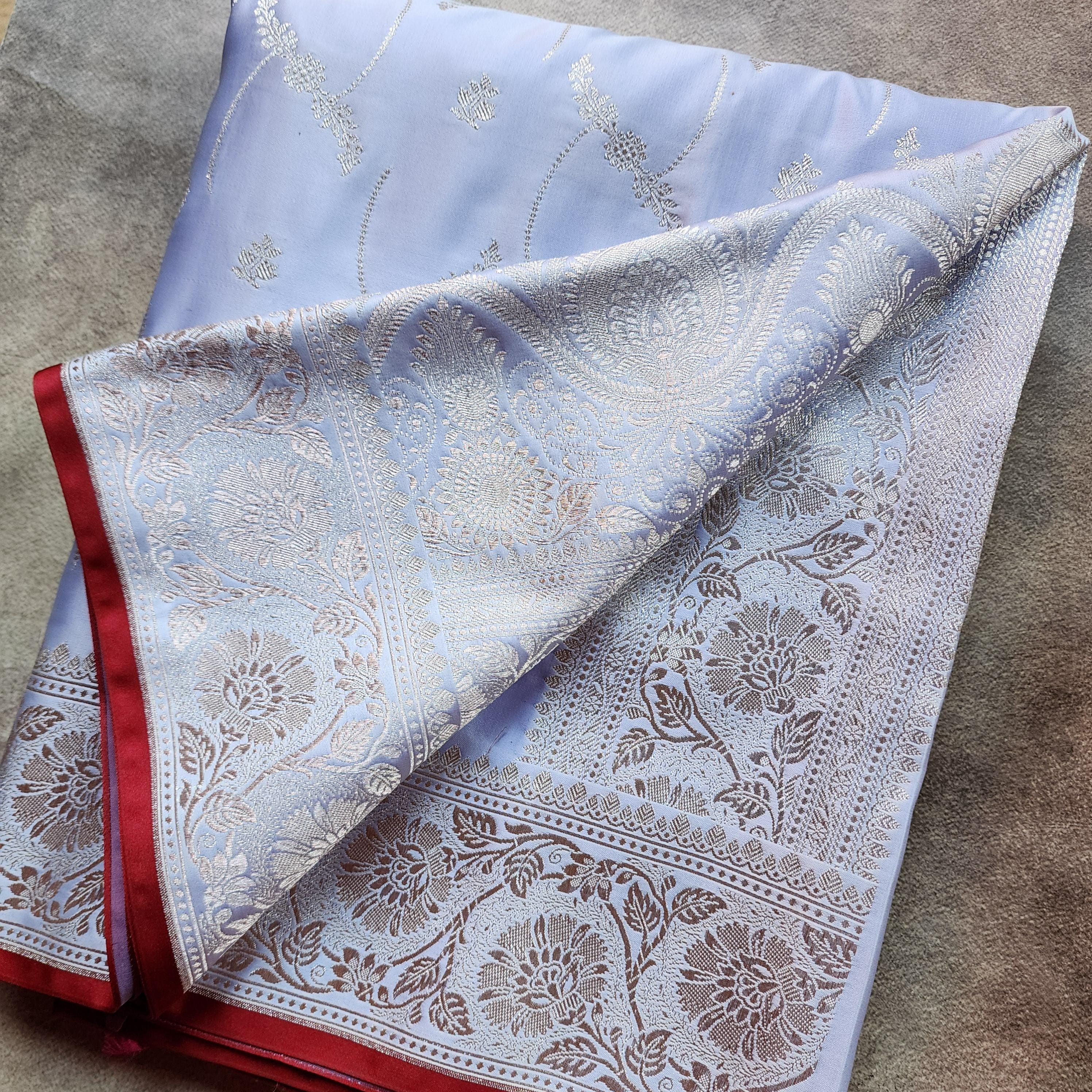 Lavender Pure Banarasi Katan Silk Saree with light Gold Zari Weaving