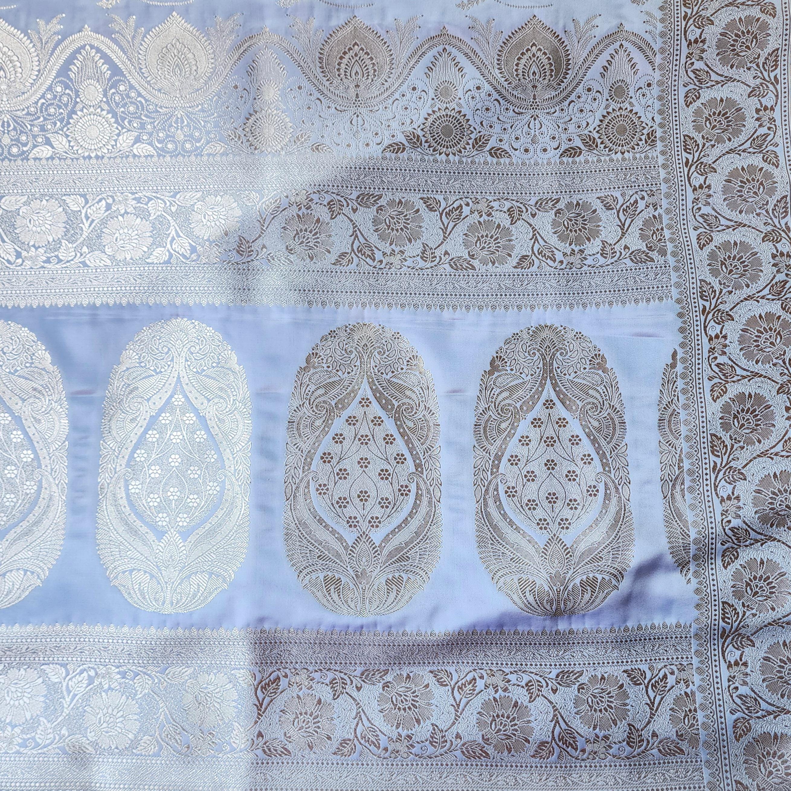 Lavender Pure Banarasi Katan Silk Saree with light Gold Zari Weaving