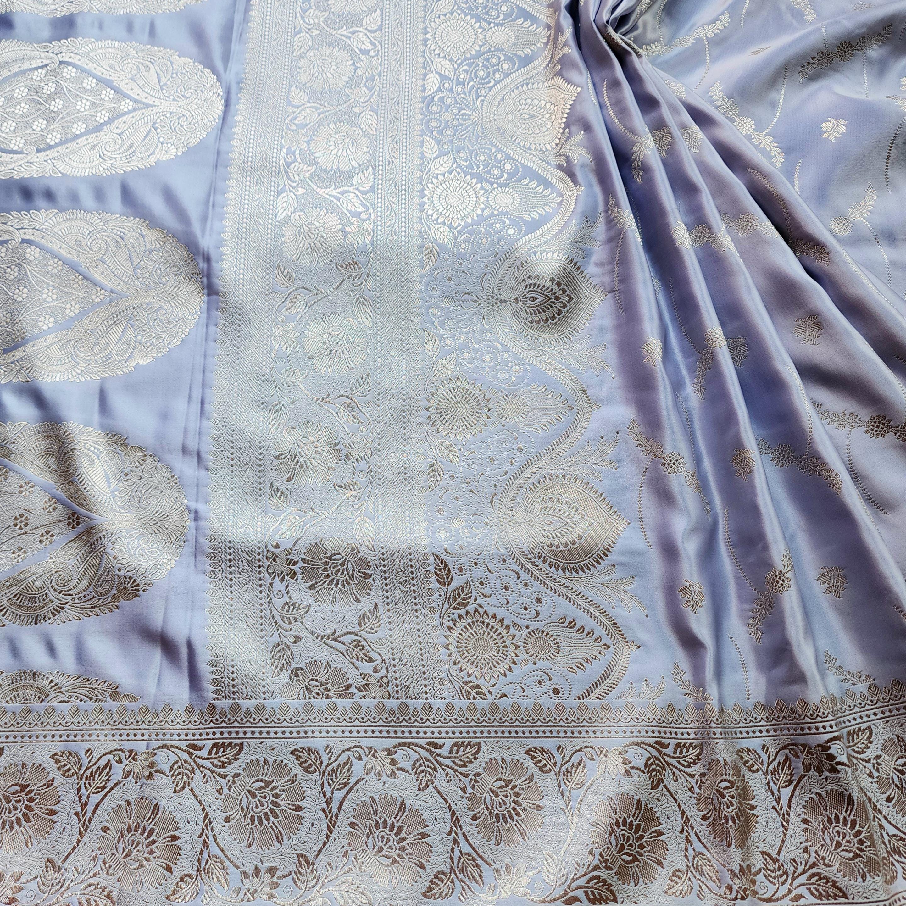 Lavender Pure Banarasi Katan Silk Saree with light Gold Zari Weaving