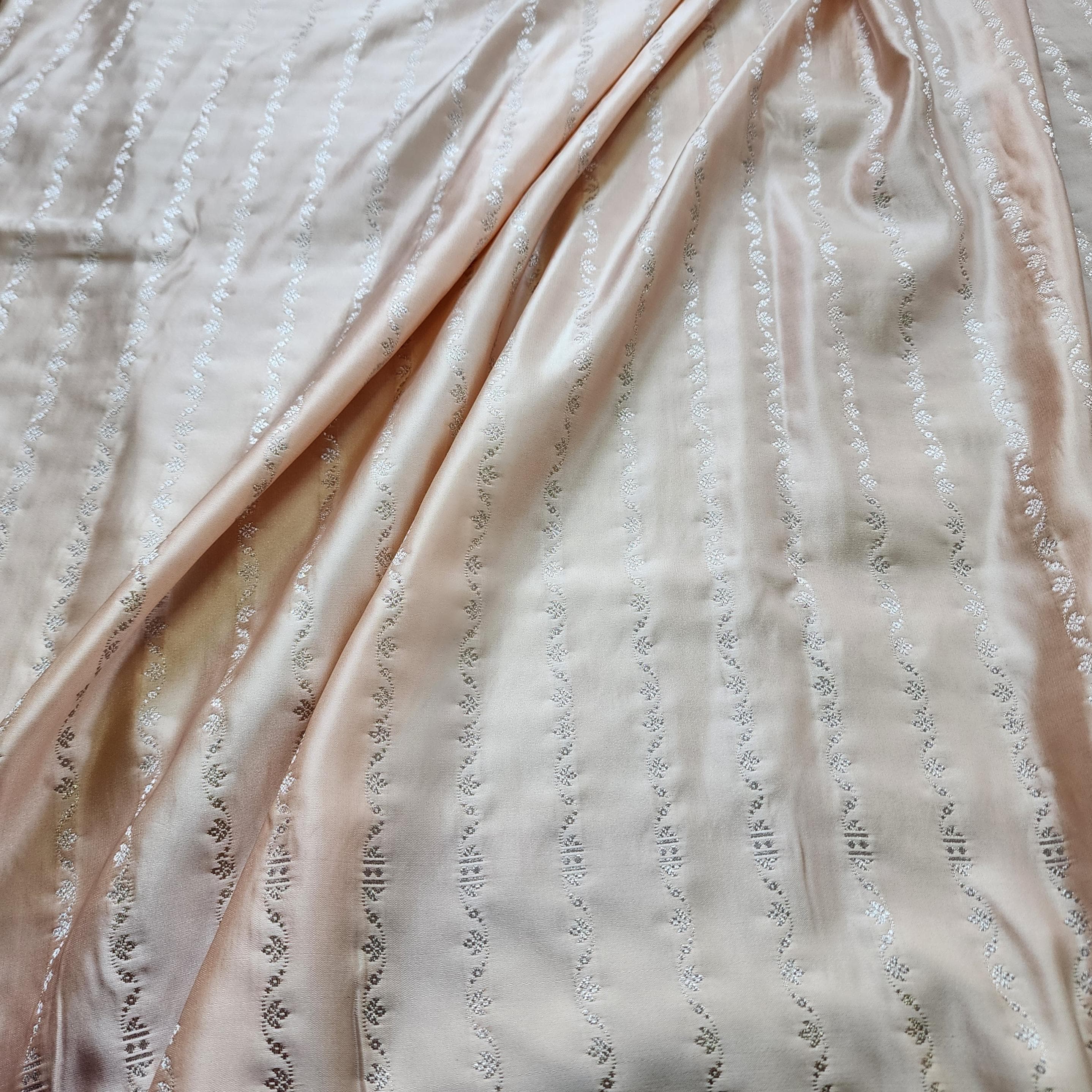 Peach Pure Banarasi Katan Silk Saree with light Gold Zari Weaving