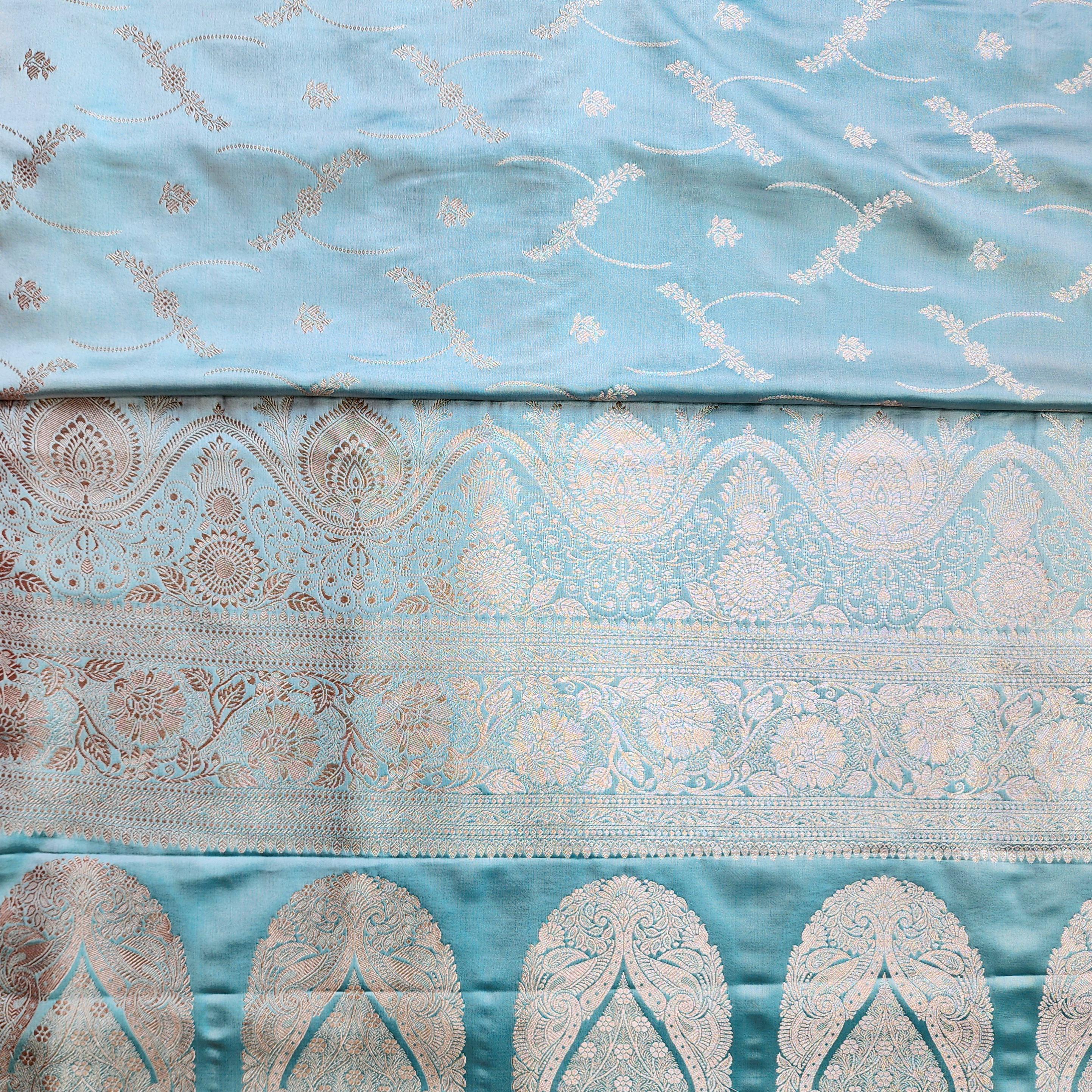 Pastel Aqua Blue Pure Banarasi Katan Silk Saree with Light Gold Zari Weaving