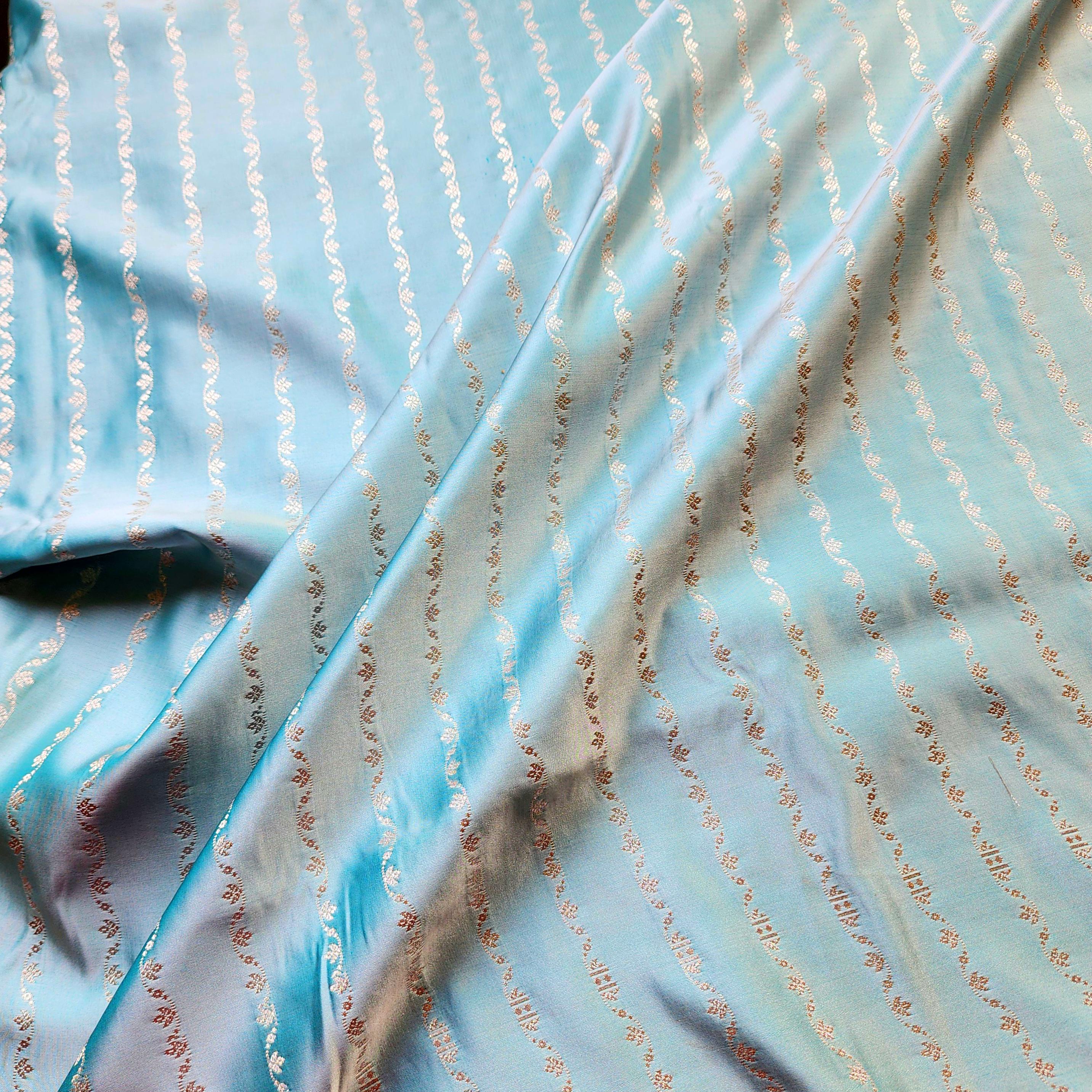 Pastel Aqua Blue Pure Banarasi Katan Silk Saree with Light Gold Zari Weaving