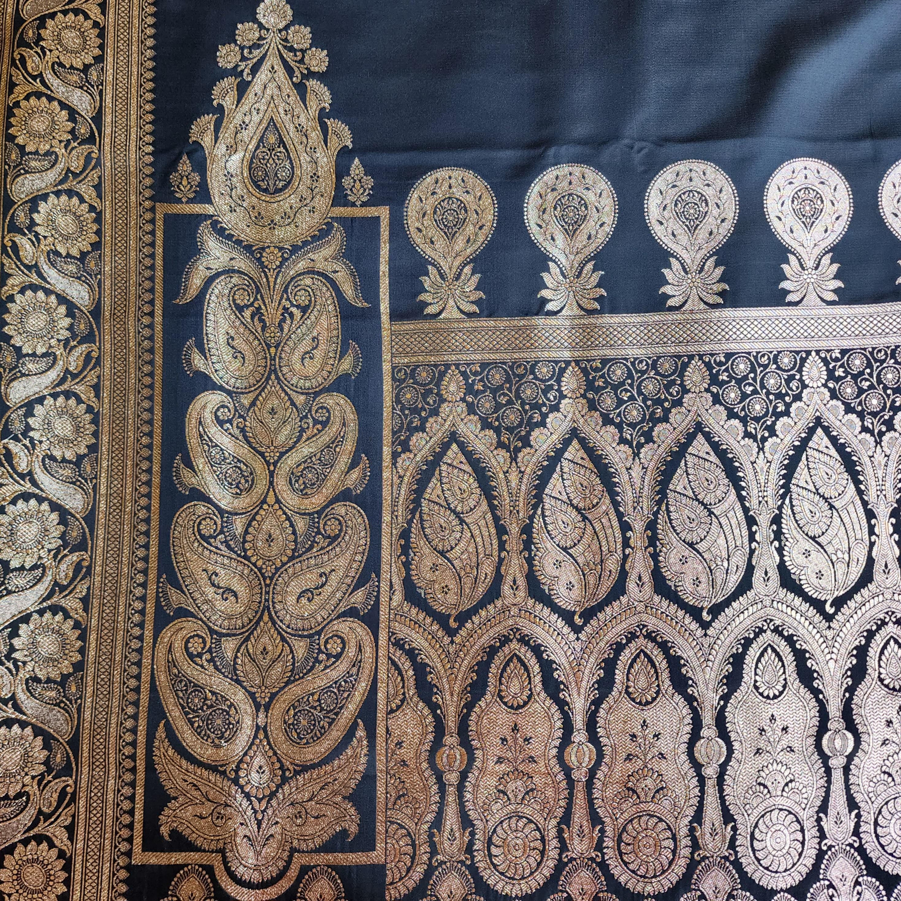 Mighty Black Pure Banarasi Katan Silk Saree with light Gold Zari Weaving