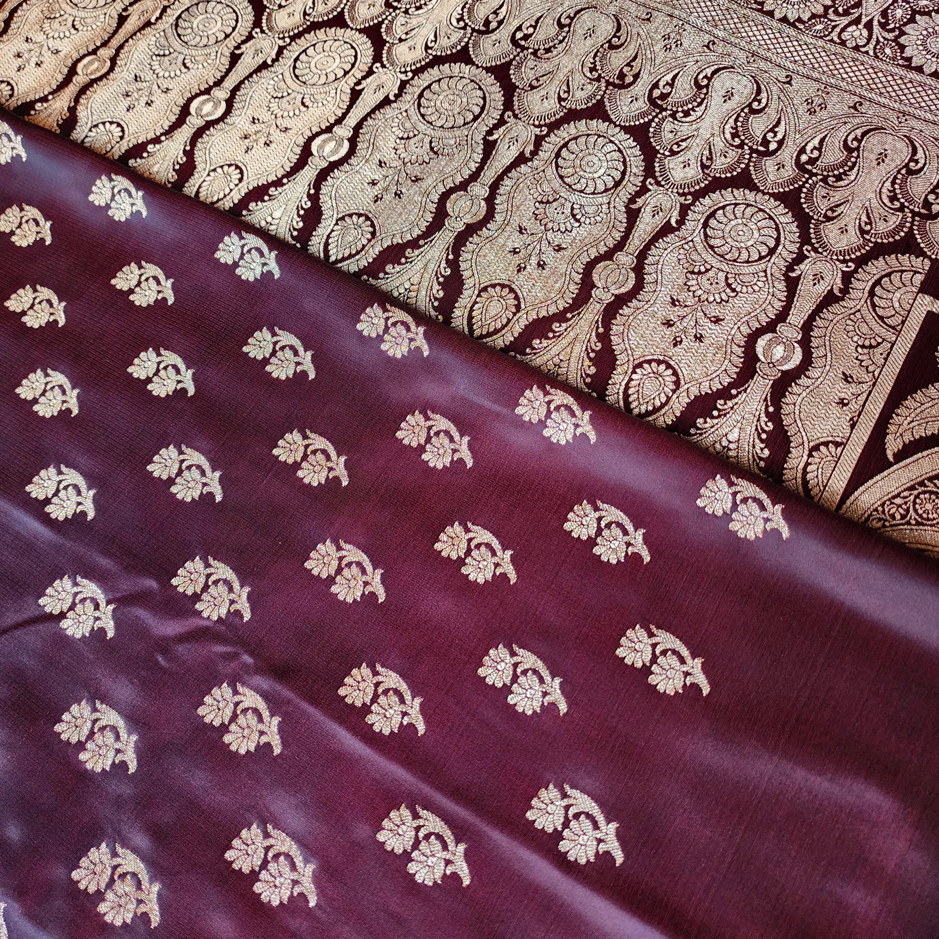 Coffee Brown Pure Banarasi Katan Silk Saree with light Gold Zari Weaving