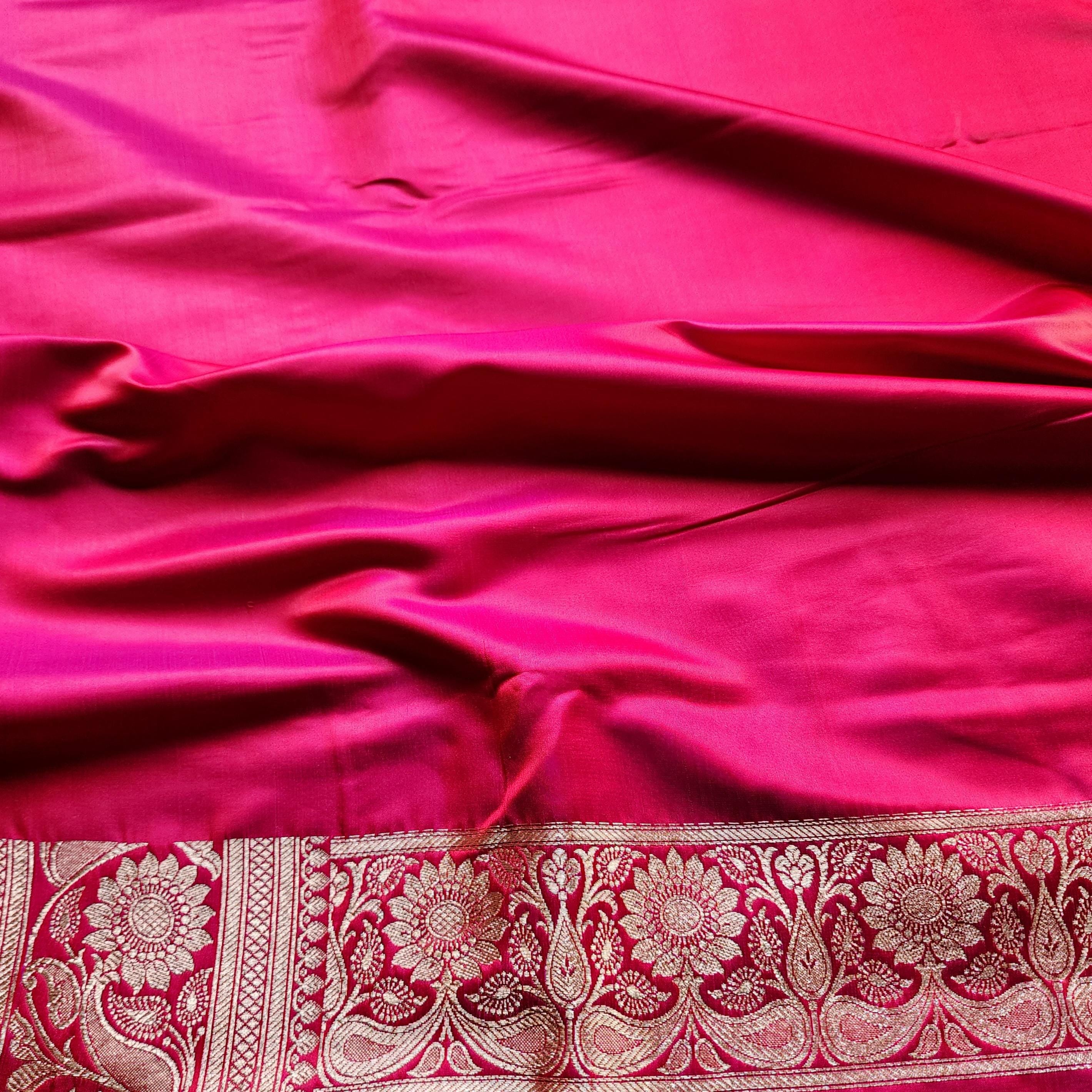 Bright Red Pure Banarasi Katan Silk Saree with light Gold Zari Weaving