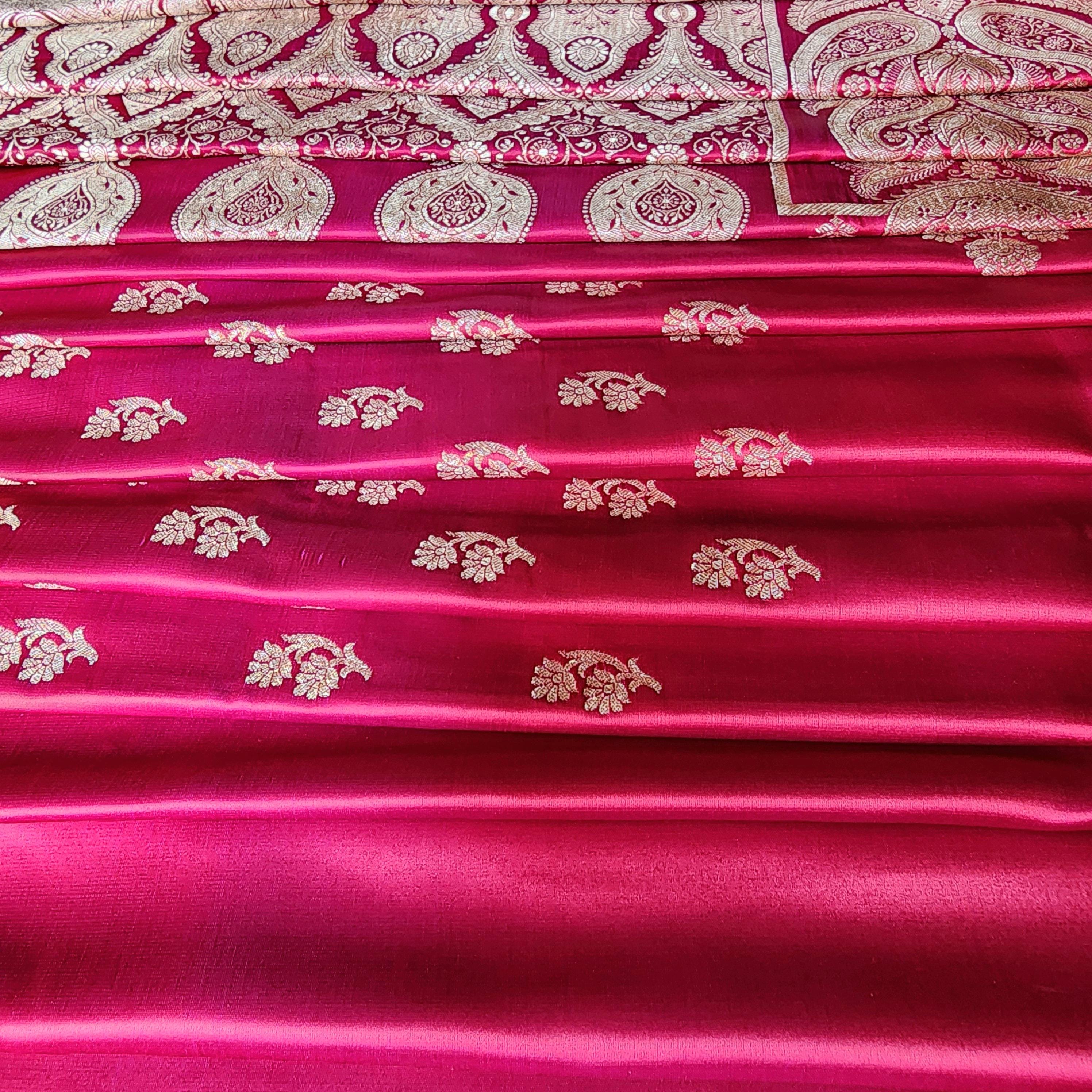 Bright Red Pure Banarasi Katan Silk Saree with light Gold Zari Weaving