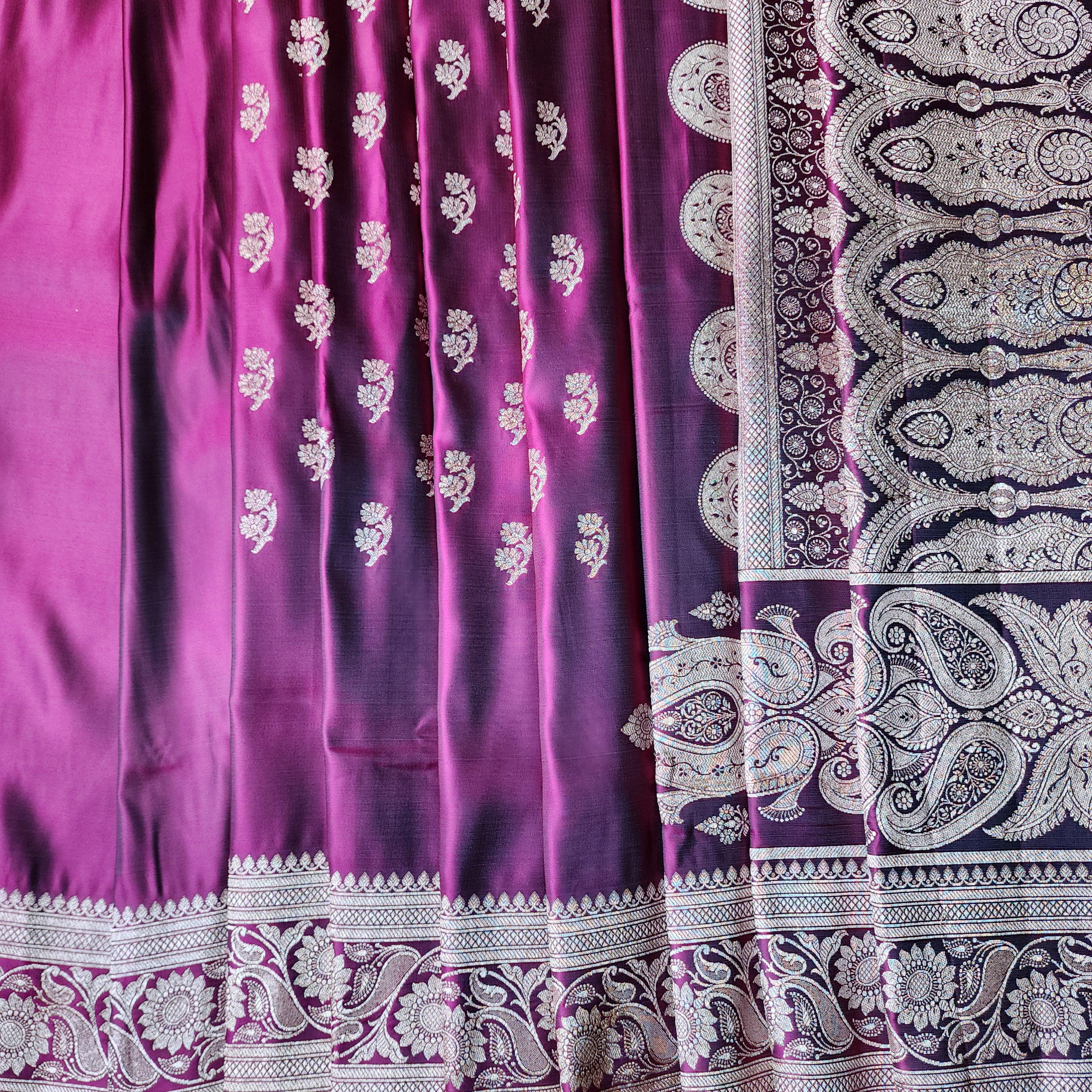 Hot Pink Pure Banarasi Katan Silk Saree with light Gold Zari Weaving