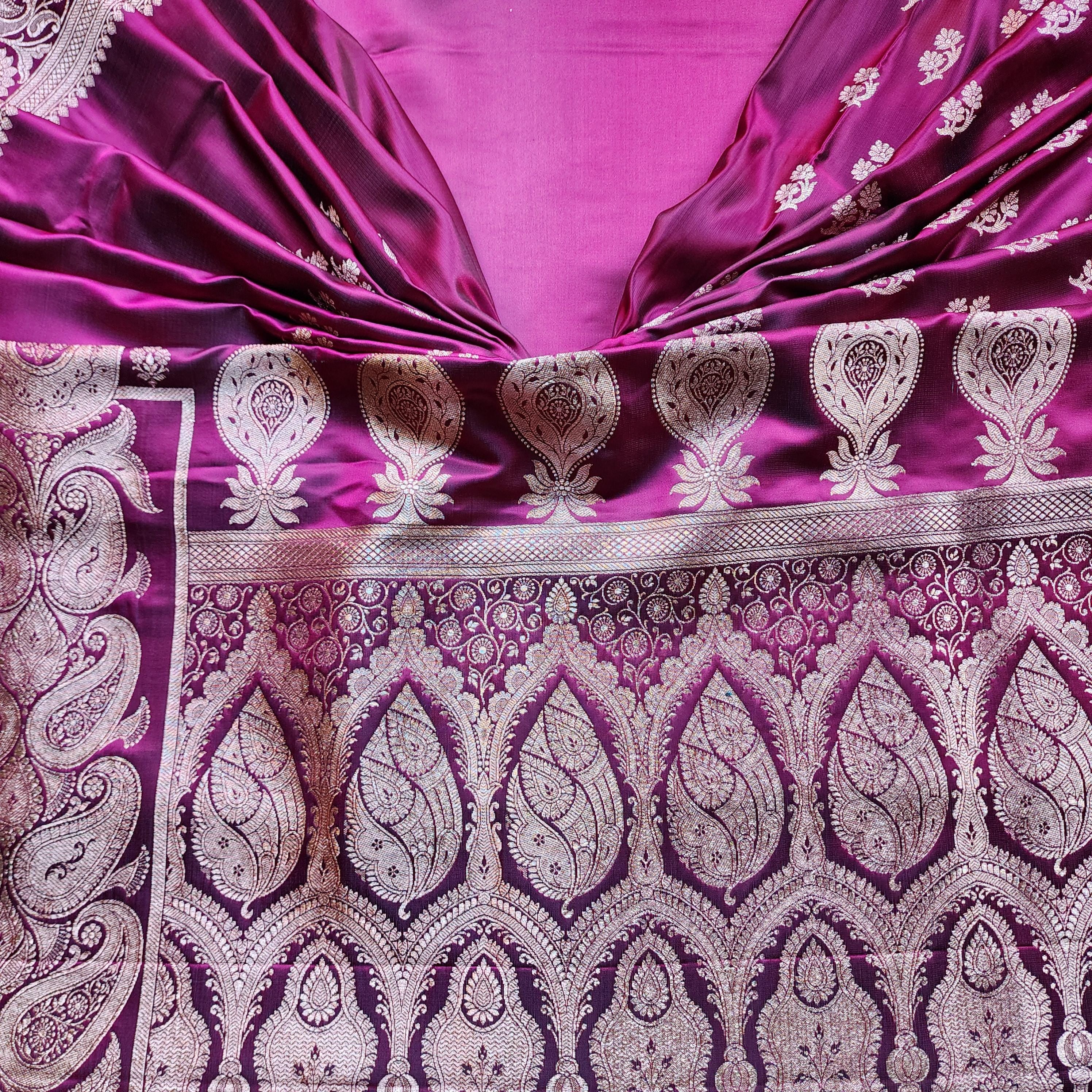 Hot Pink Pure Banarasi Katan Silk Saree with light Gold Zari Weaving
