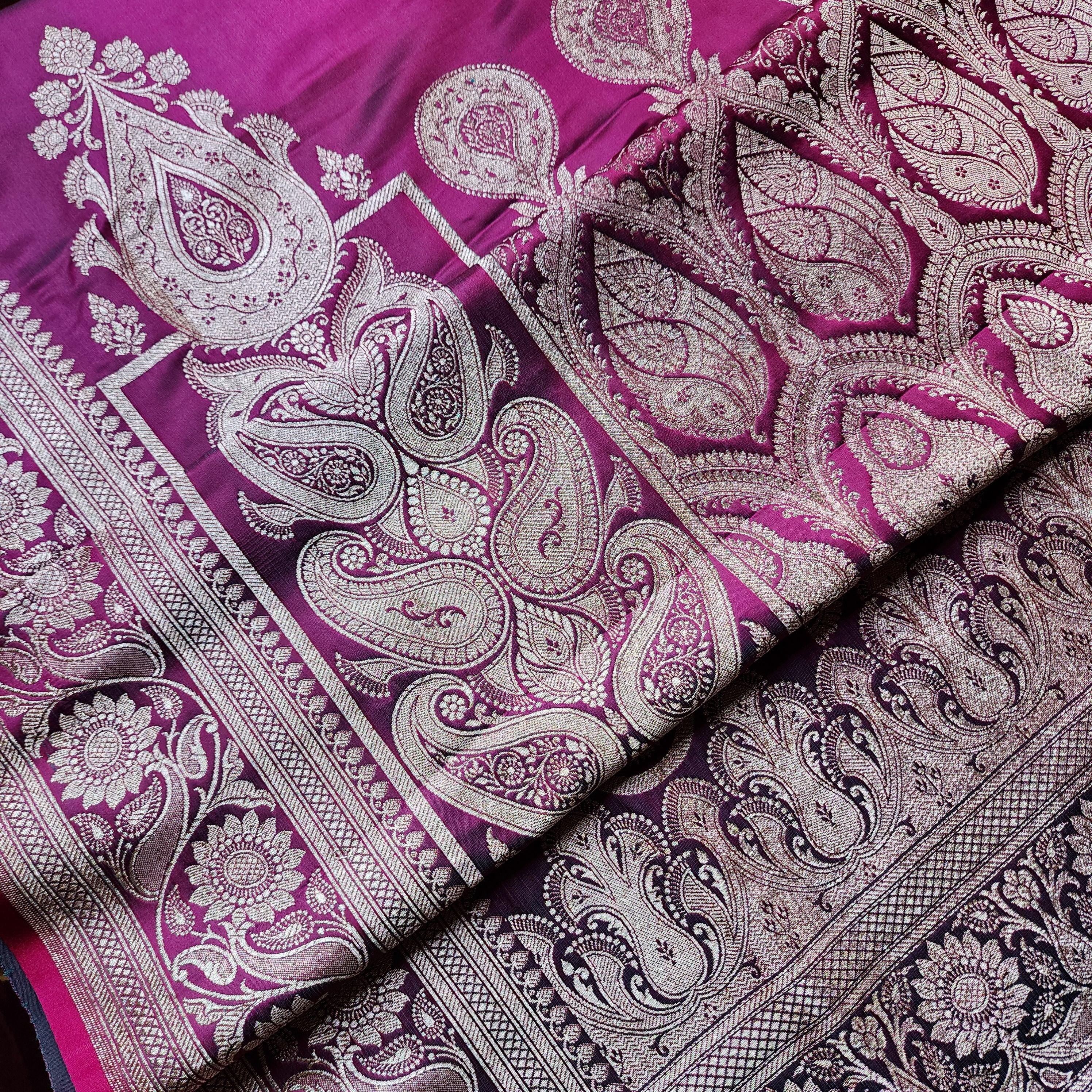 Hot Pink Pure Banarasi Katan Silk Saree with light Gold Zari Weaving