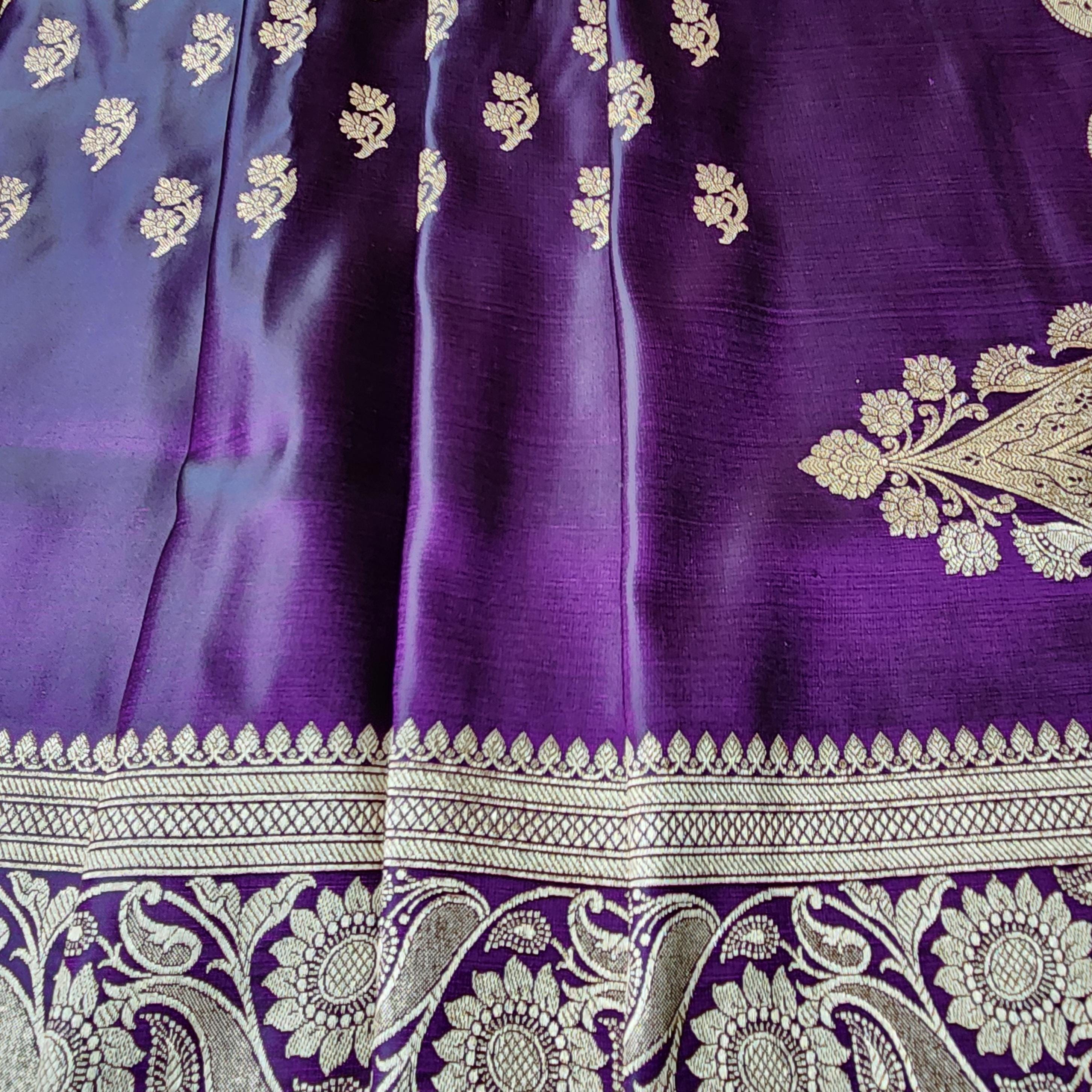 Plum Purple Pure Banarasi Katan Silk Saree with light Gold Zari Weaving