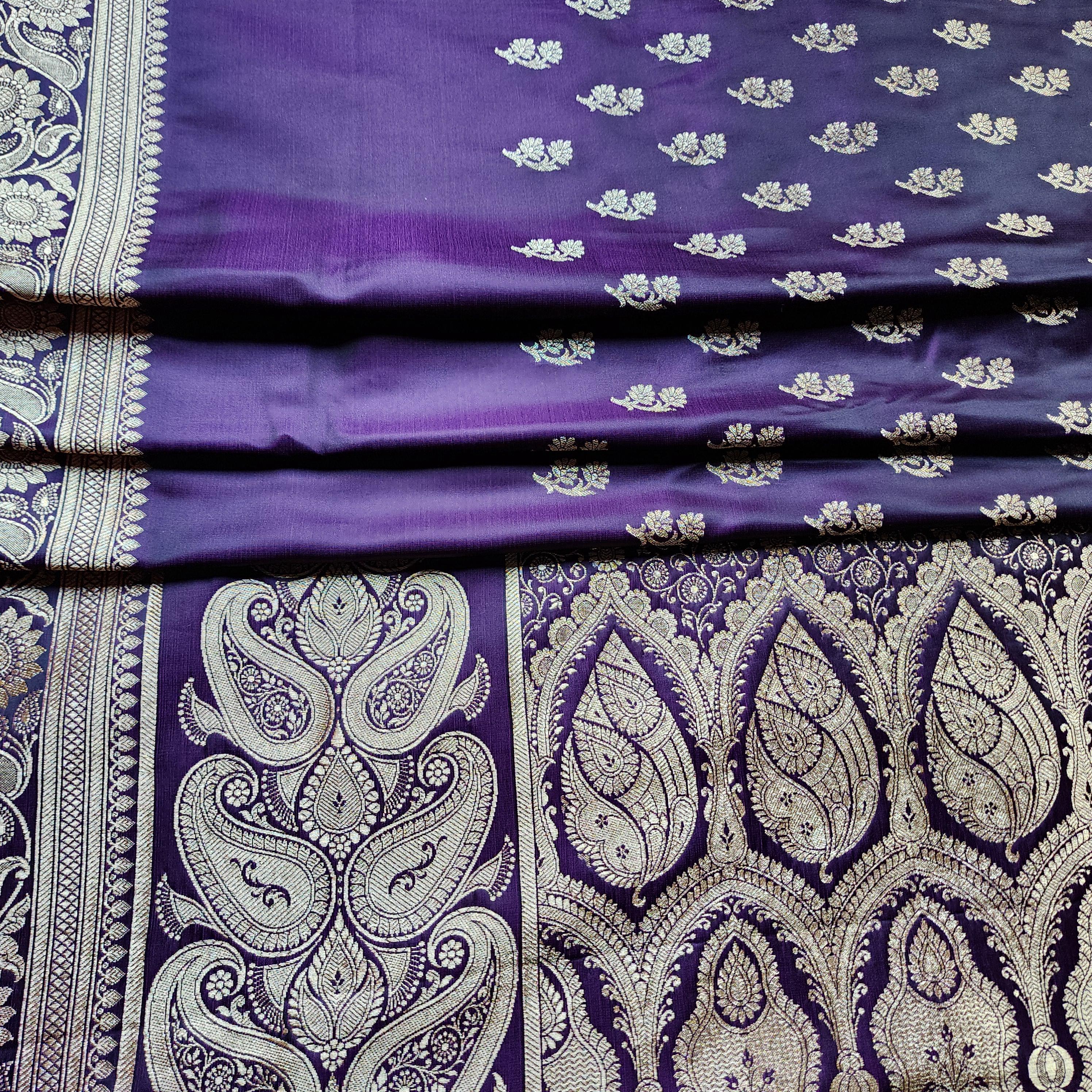 Plum Purple Pure Banarasi Katan Silk Saree with light Gold Zari Weaving