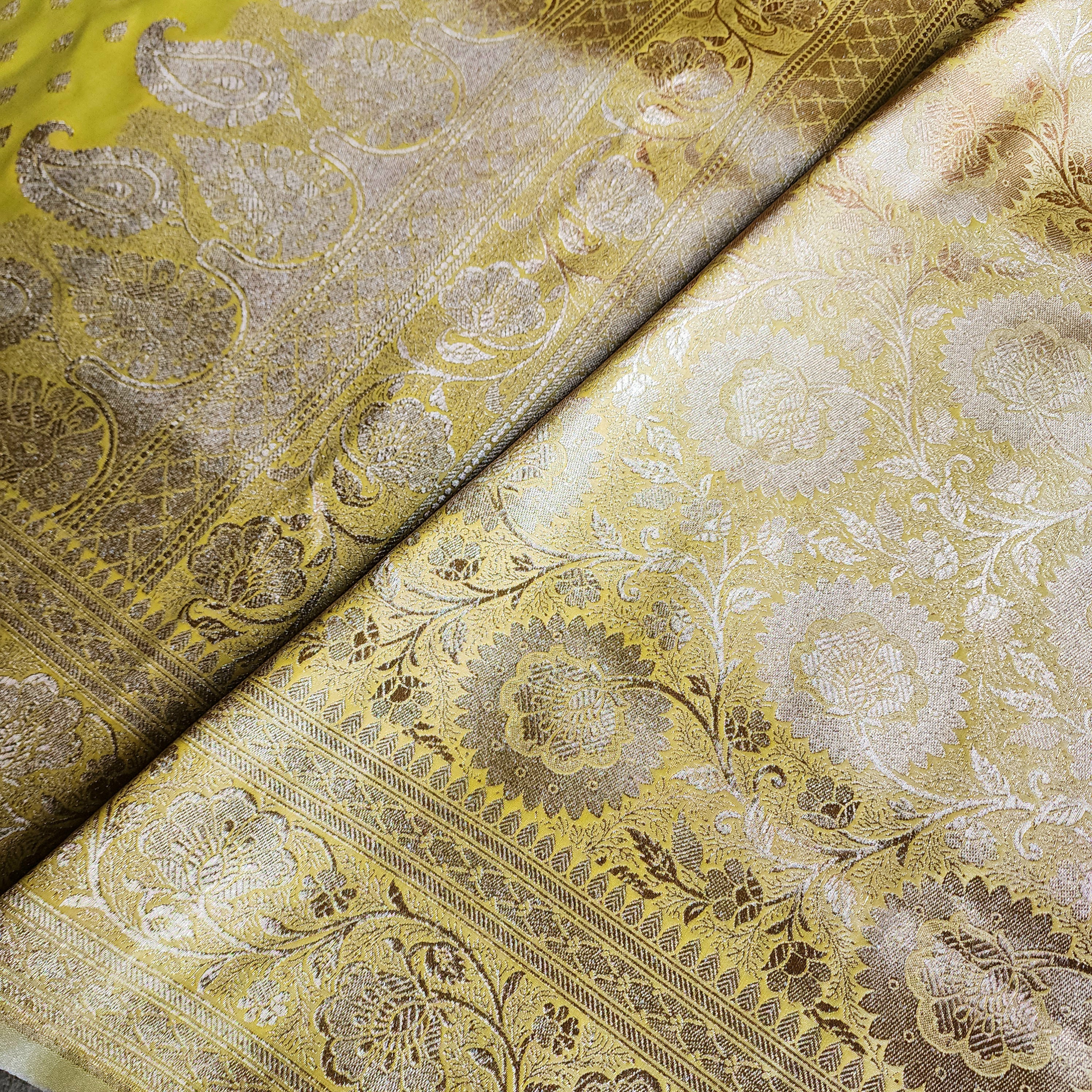 Rich Lemon Yellow Banarasi Silk Saree with Gold Zari Weaving