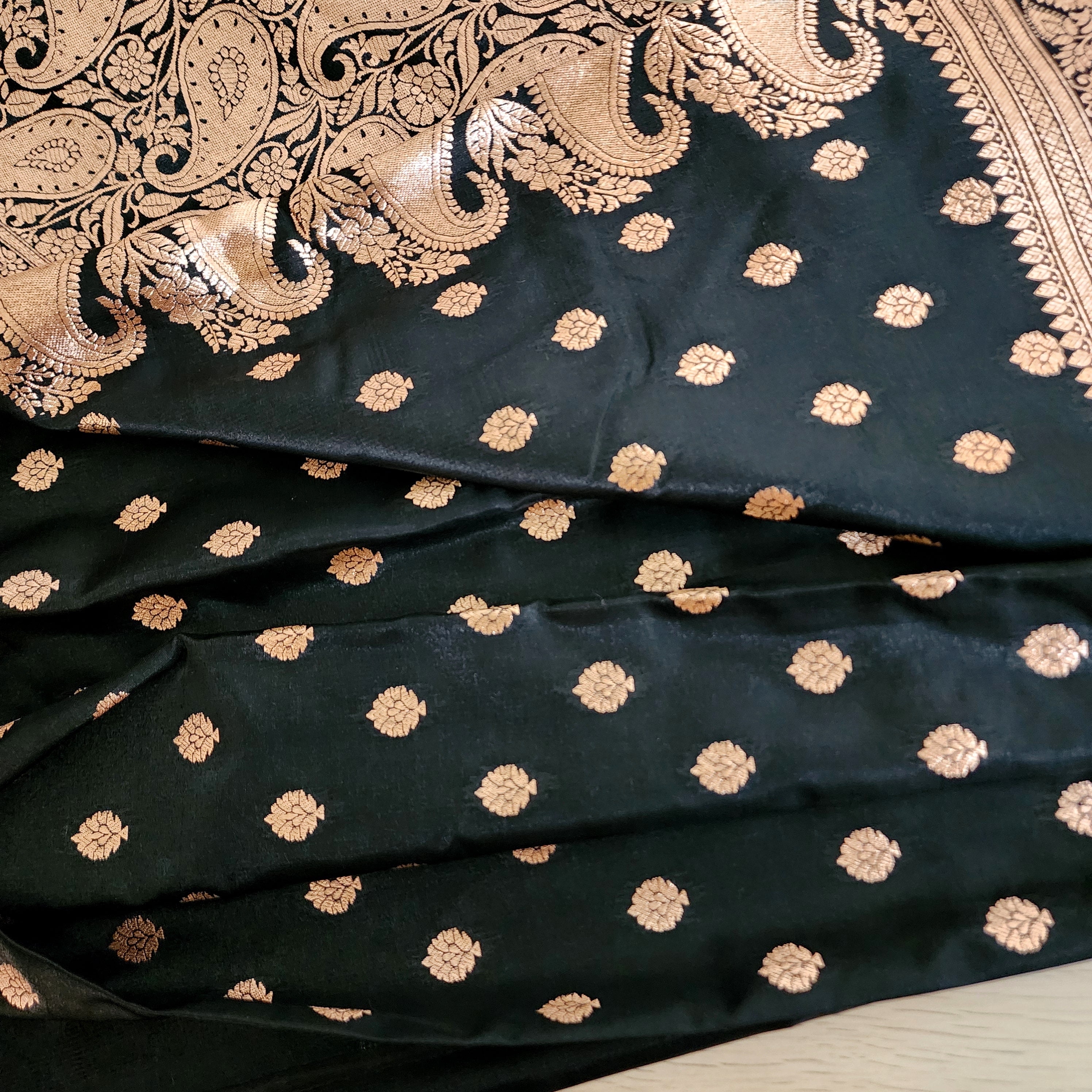 Royal Black Banarasi Silk Saree with Golden Zari Weave