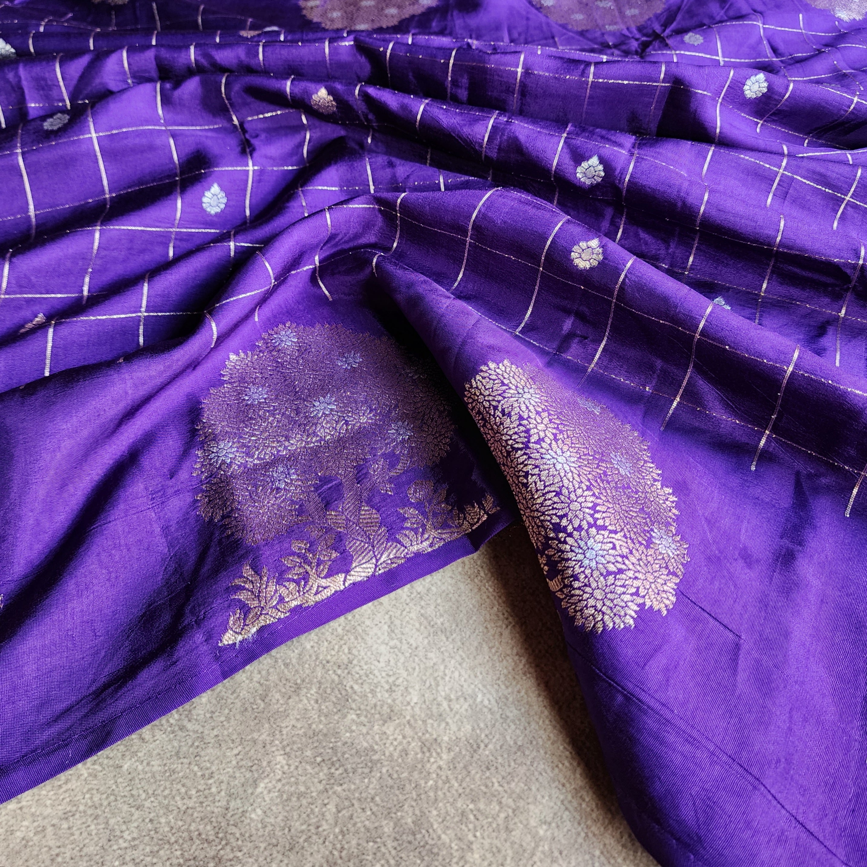 Royal Purple Dupion Silk Saree with Zari Motifs
